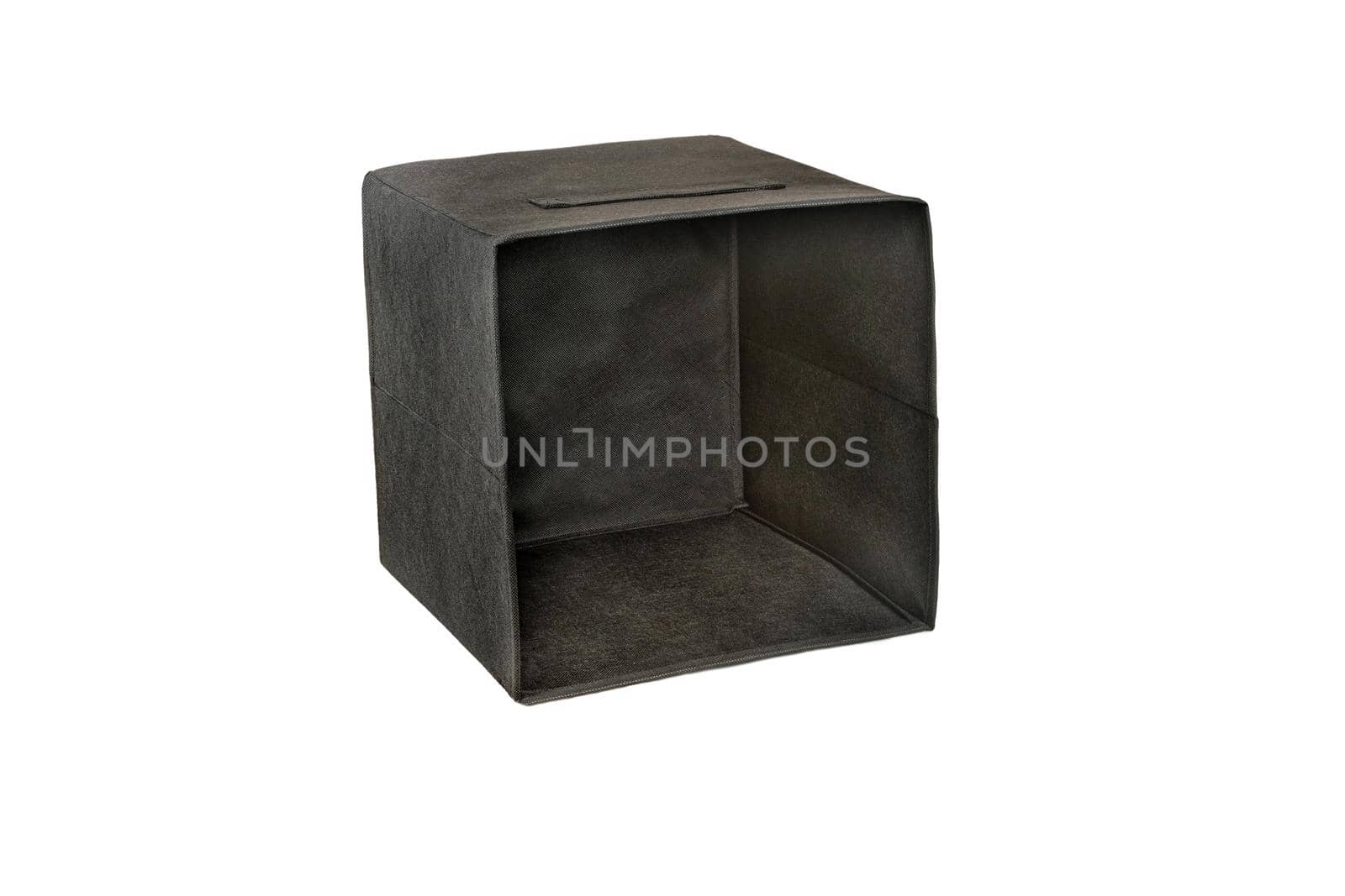 Empty black cloth box isolated on white background