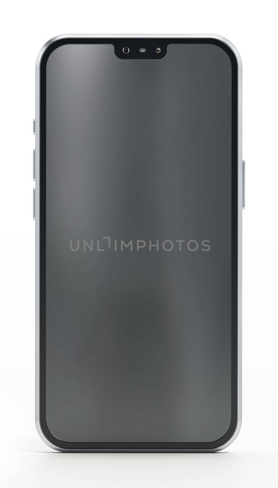 Smartphone with black screen isolated on white background. 3D illustration.