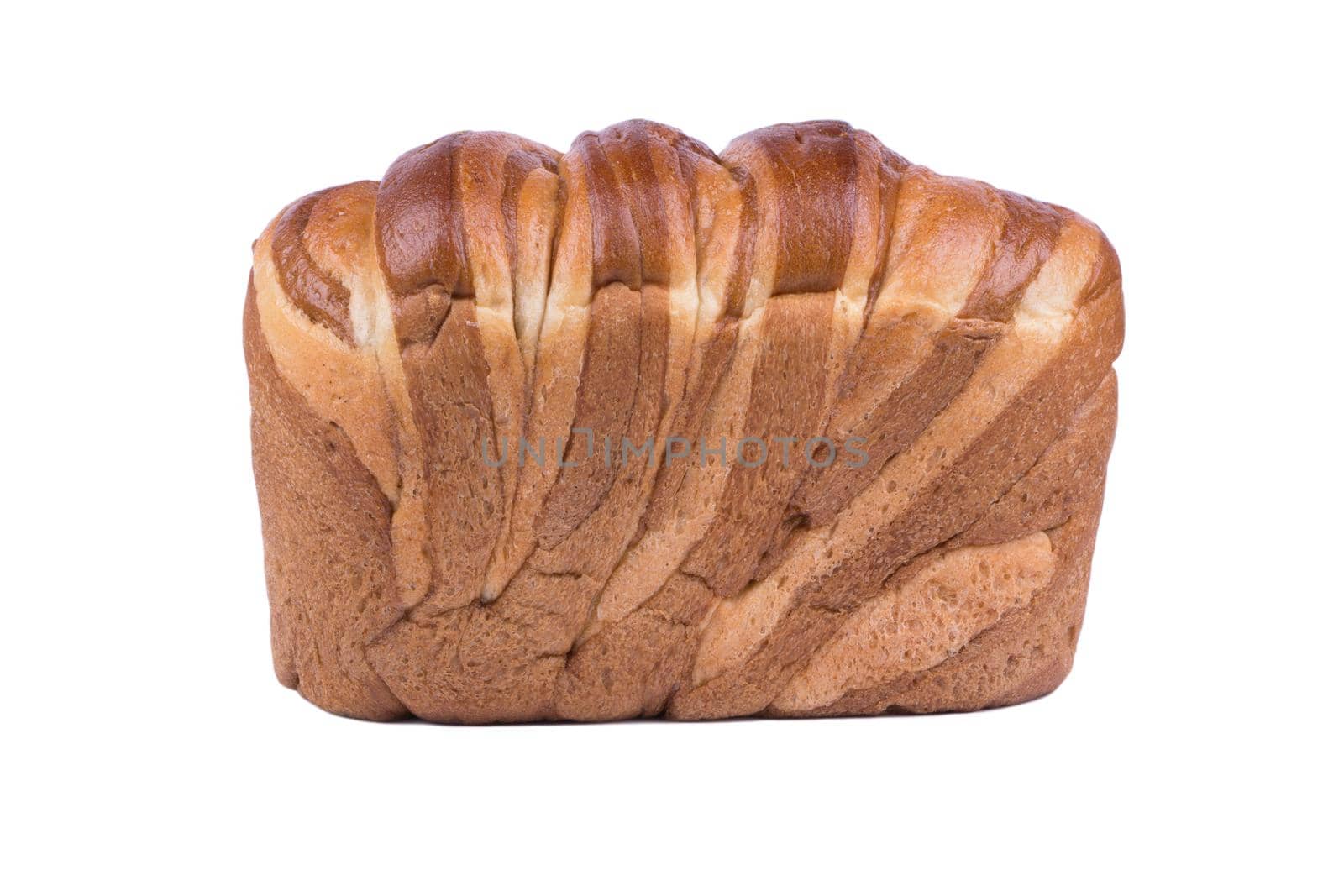 A loaf of homemade bread isolated on white background