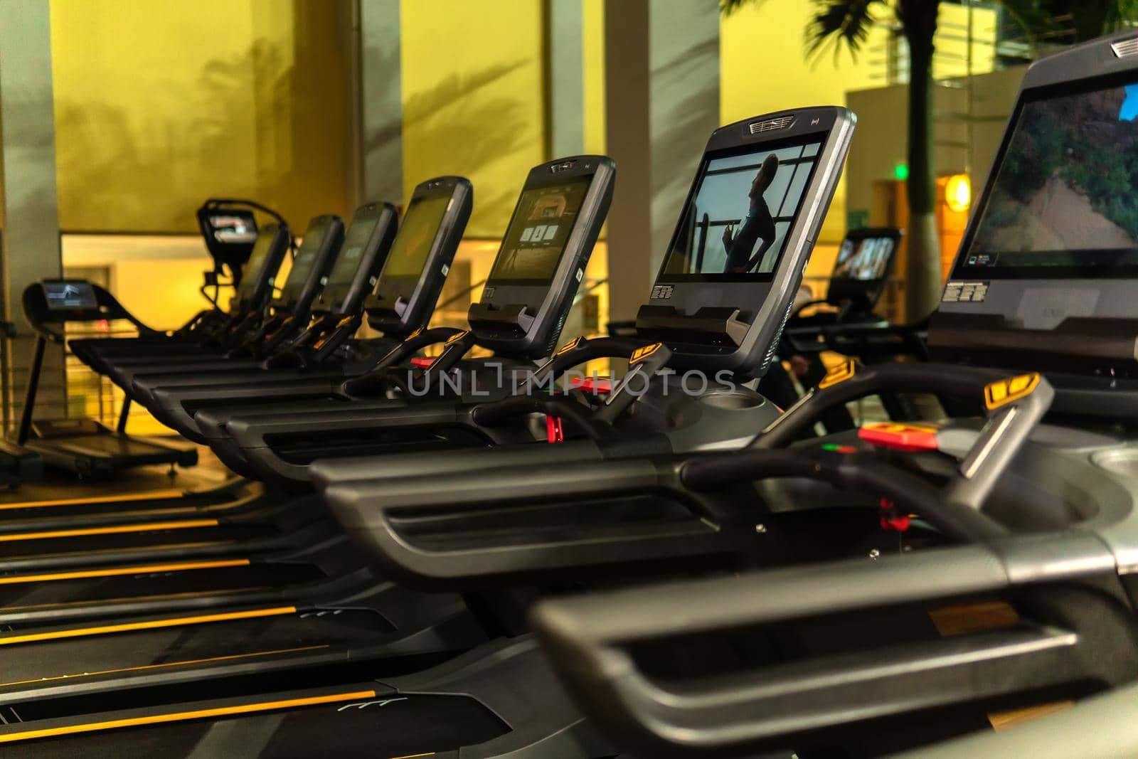 Simulator track workout active activity, from exercise healthy in athlete runner equipment, foot running. Slim health legs, adult by 89167702191