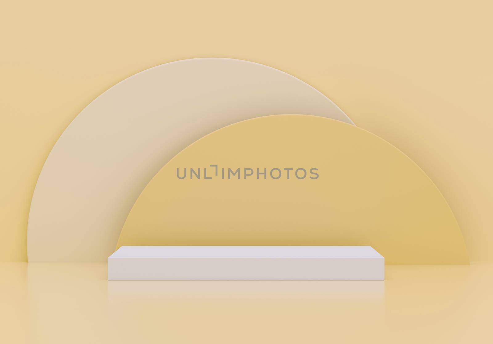 Minimalist pedestal for product display on yellow like sun background. Empty podium platform. by ImagesRouges