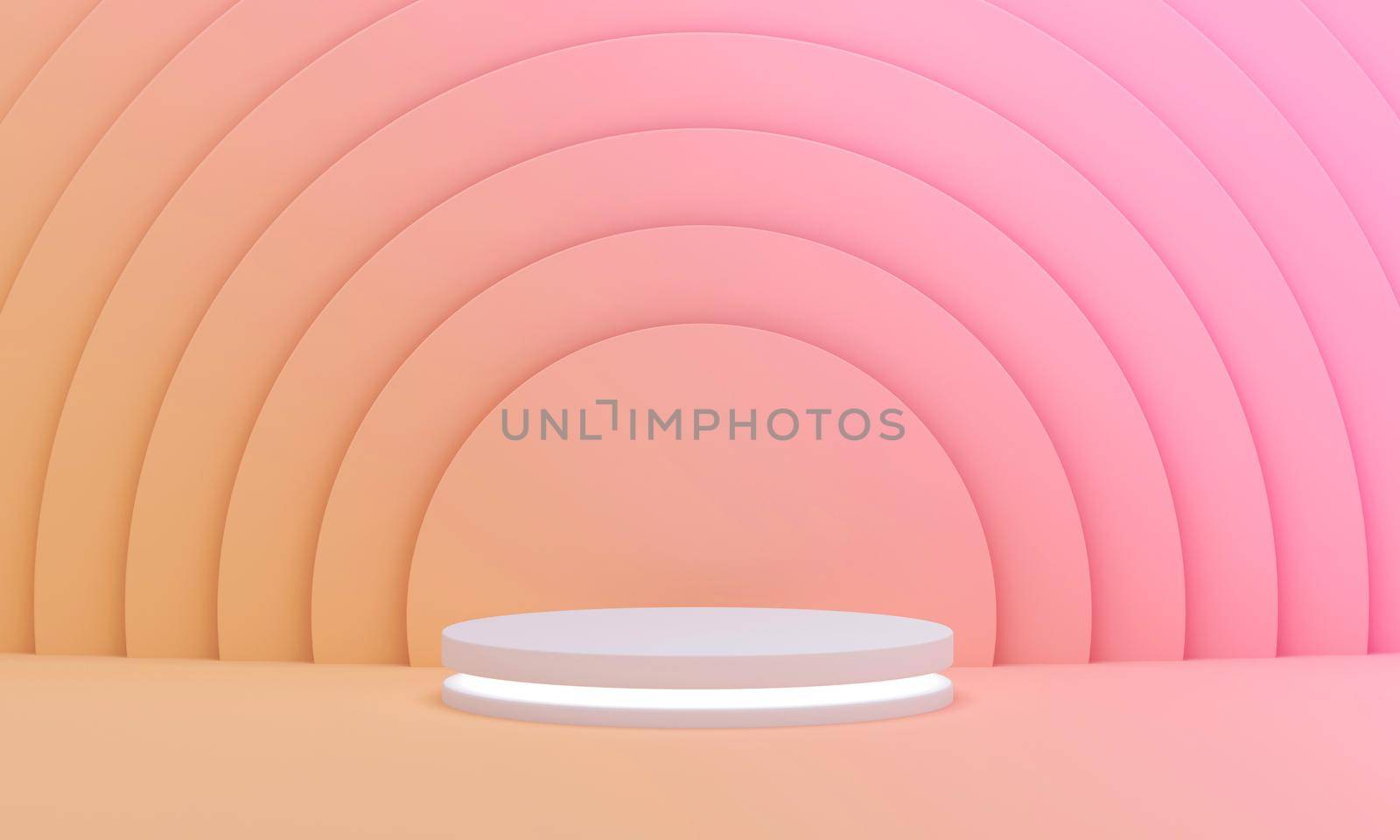 Podium with light on colorful pink and yellow circles pattern background for summer sunny. by ImagesRouges