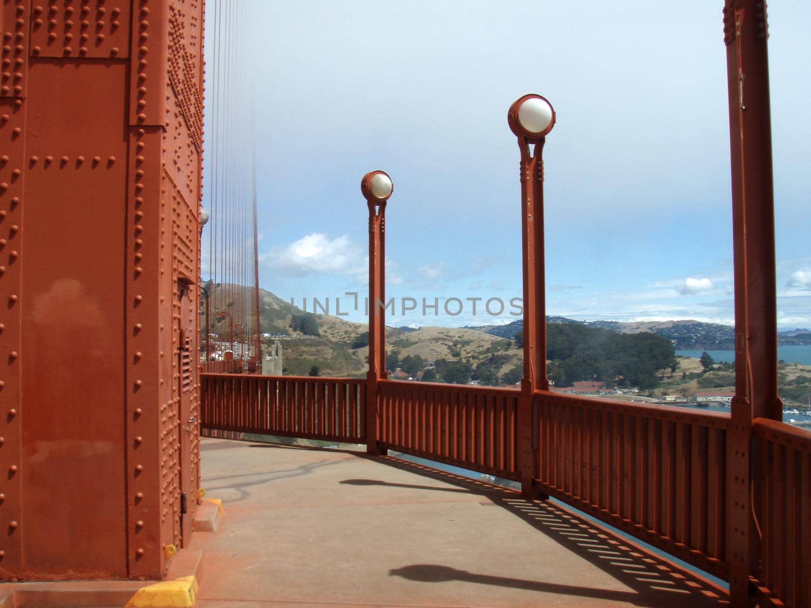 Art Deco Walkway on the Golden Gate Bridge Marin side at the tower on a nice day