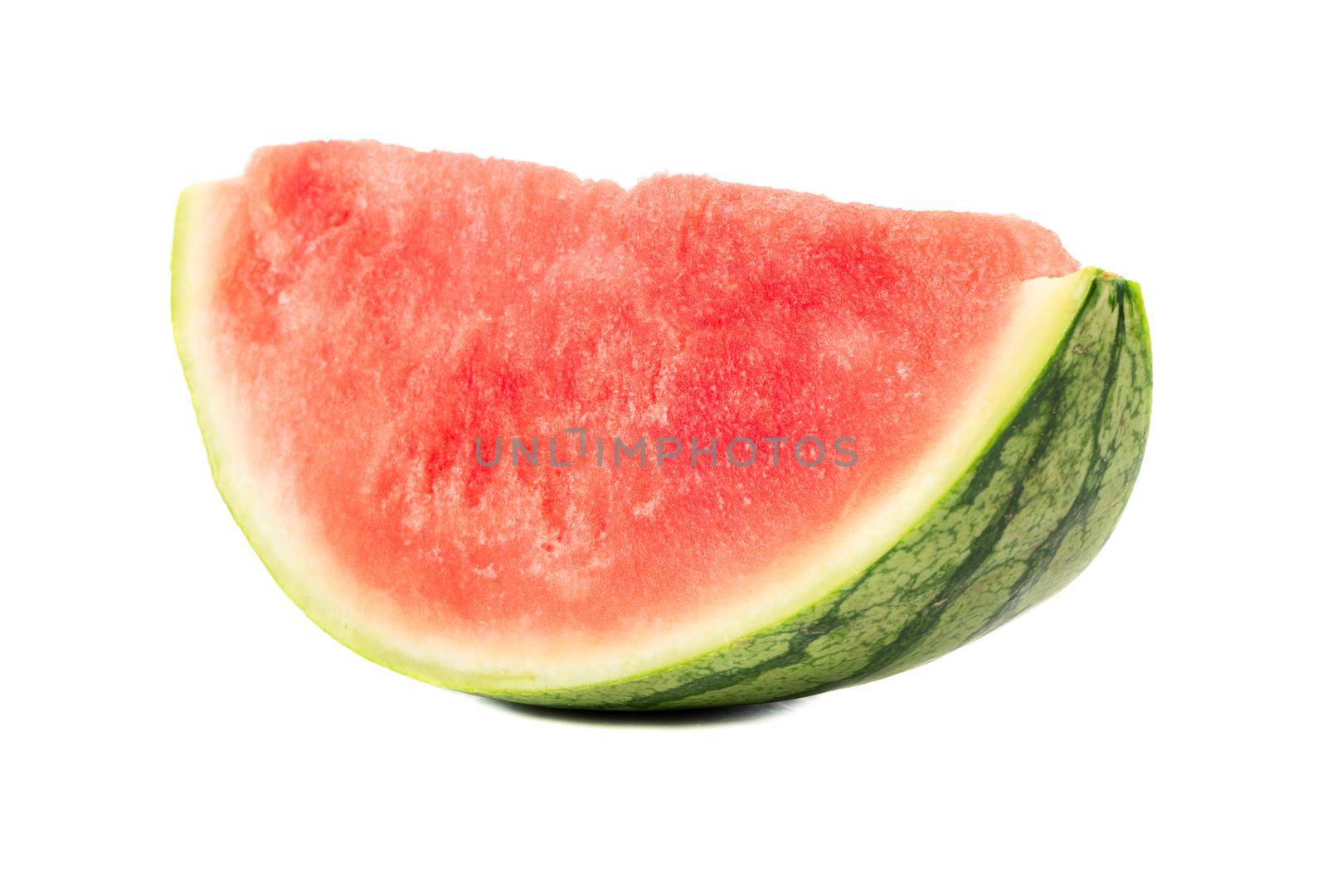 Slice of watermelon without seeds isolated on white background closeup