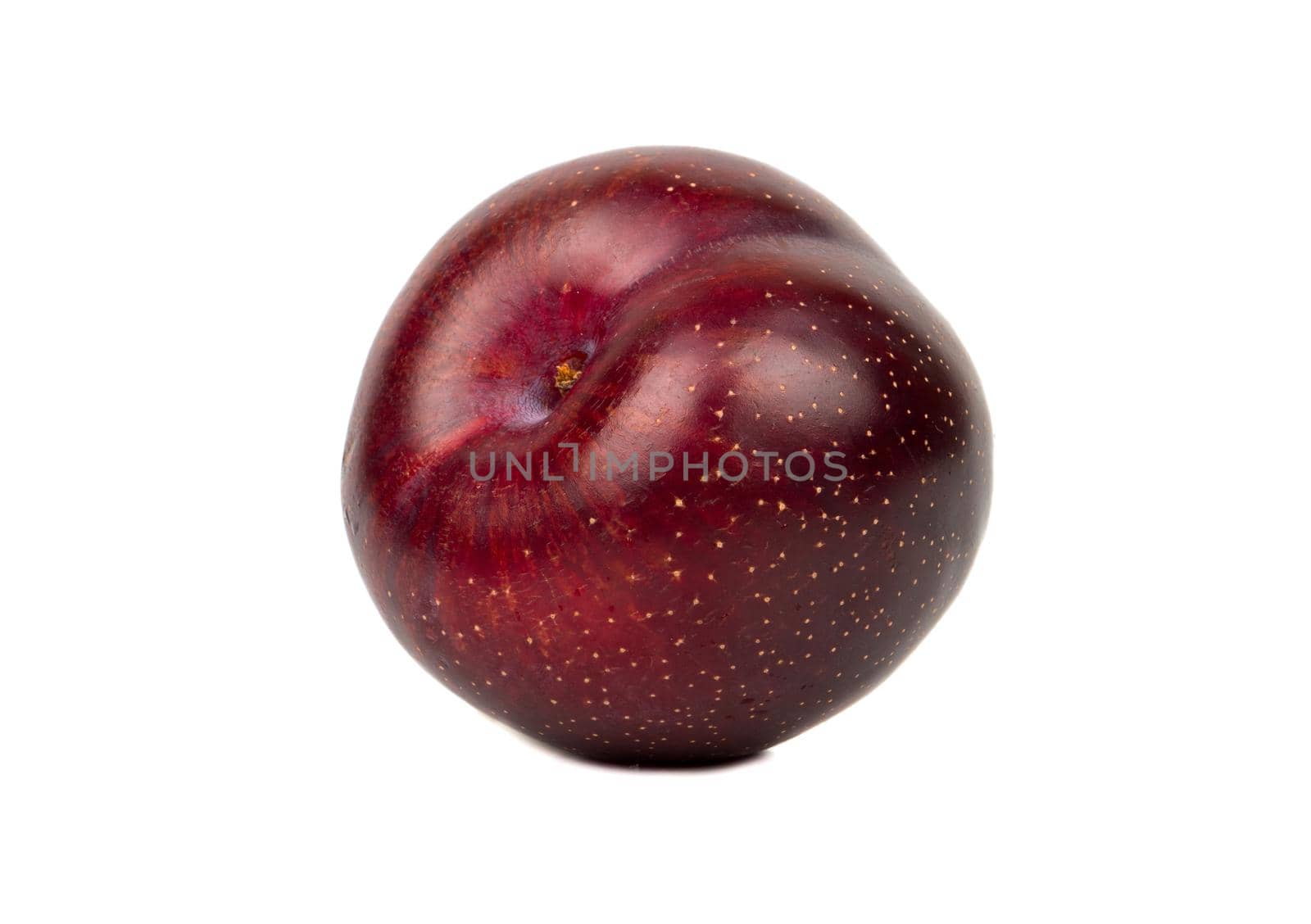 Big ripe red plum isolated on white background