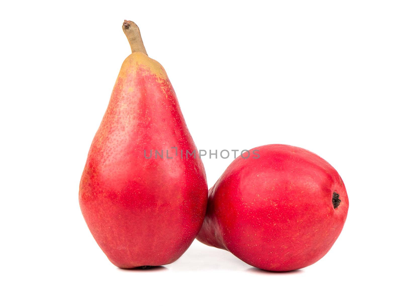 Two tasty red fruit pears isolated on a white background
