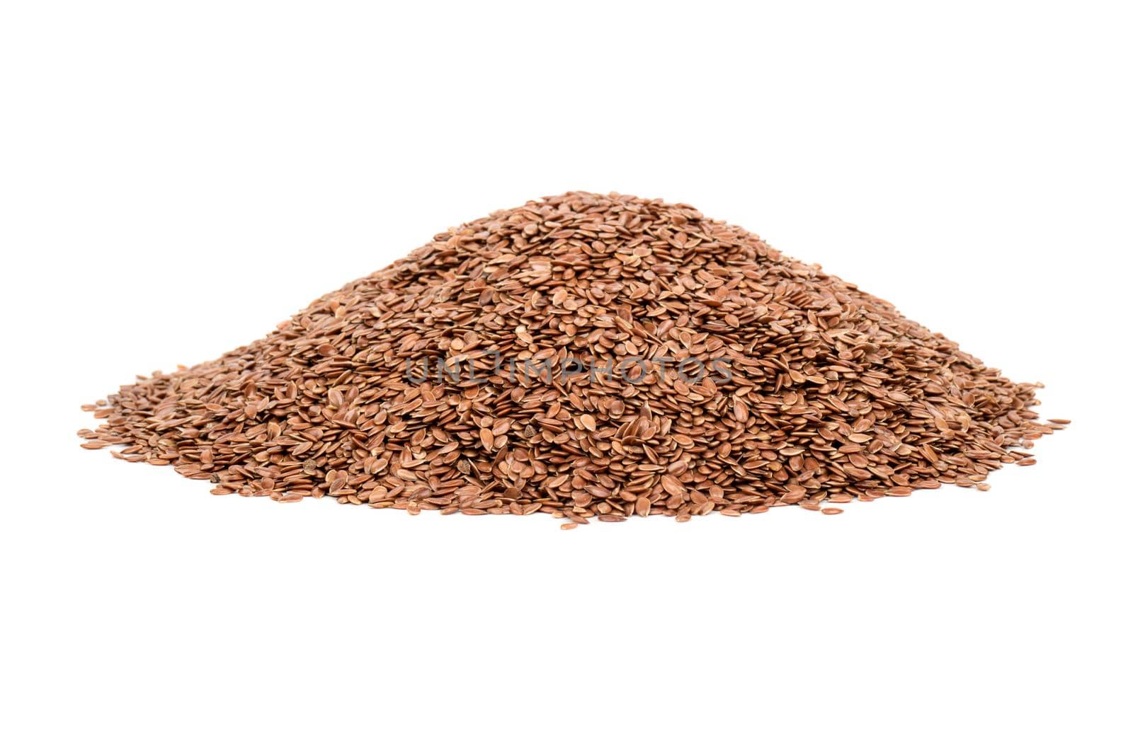 Bunch of raw flax seeds isolated on white background