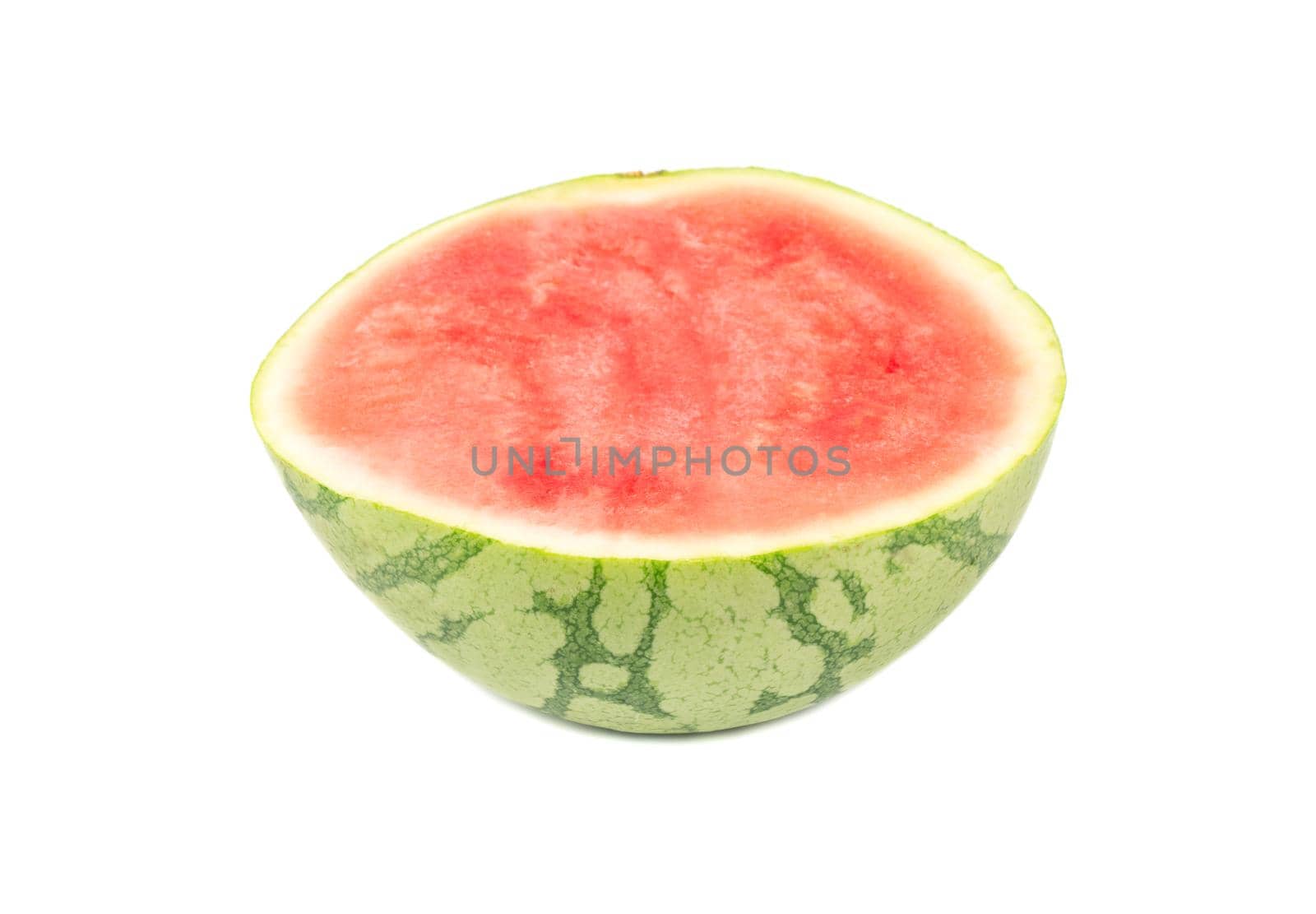 Juicy half of a watermelon without seed on white background