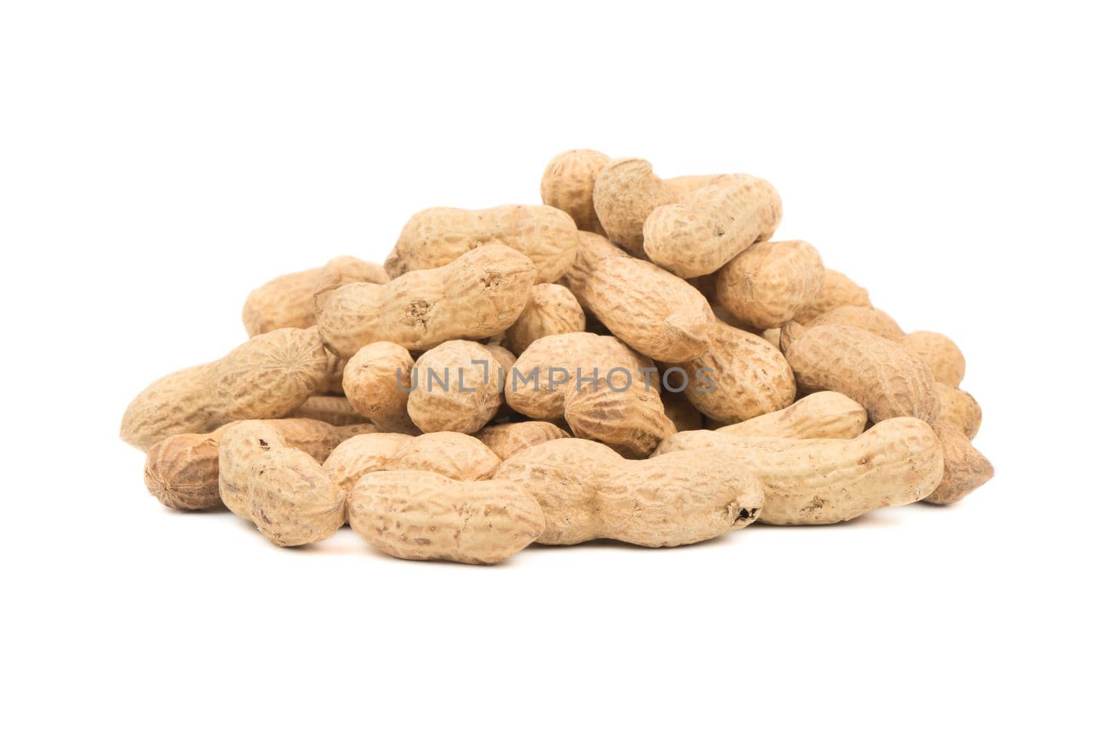 Bunch of peanuts in shell on white background