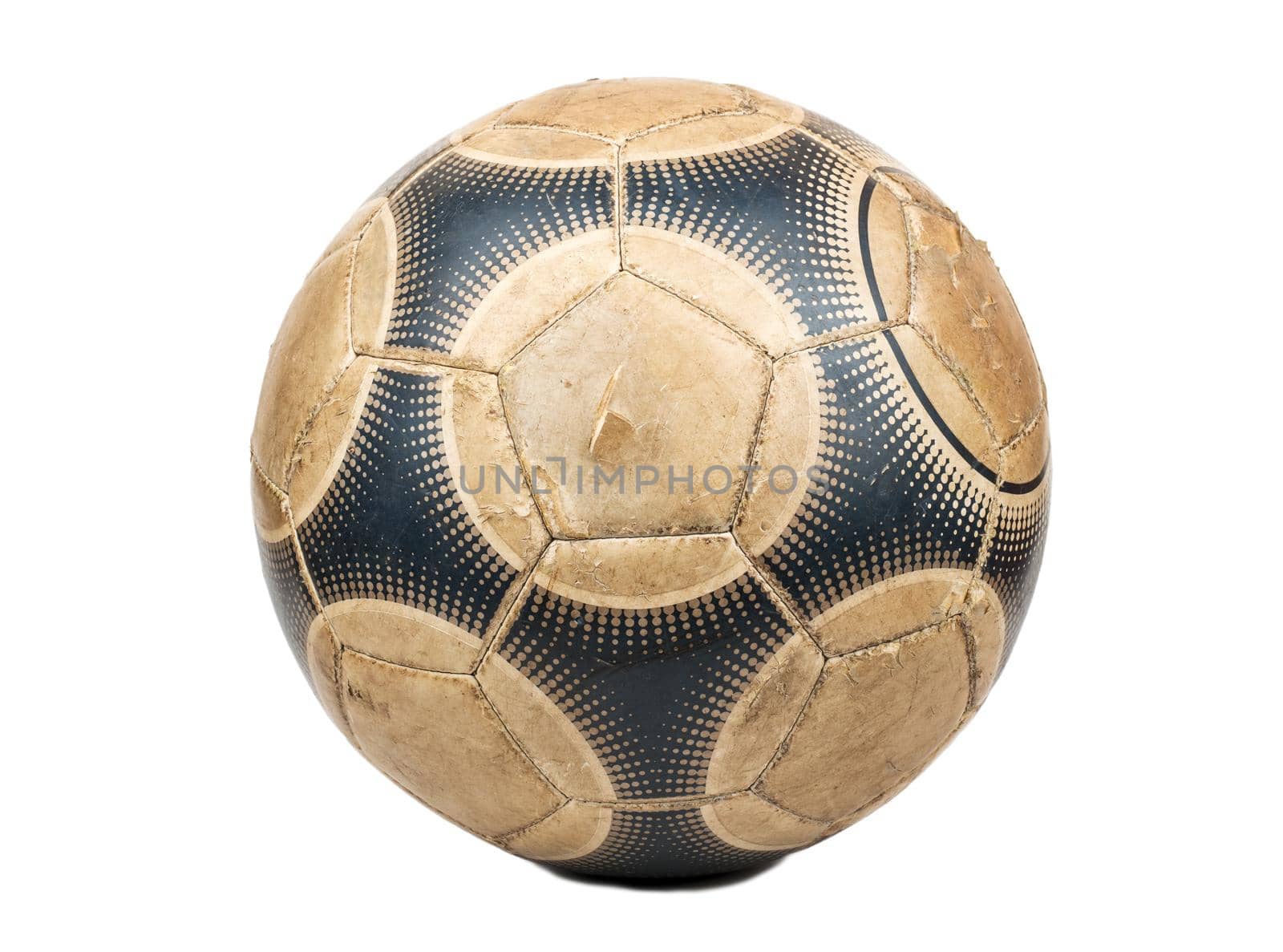 Old leather soccer ball isolated on white background
