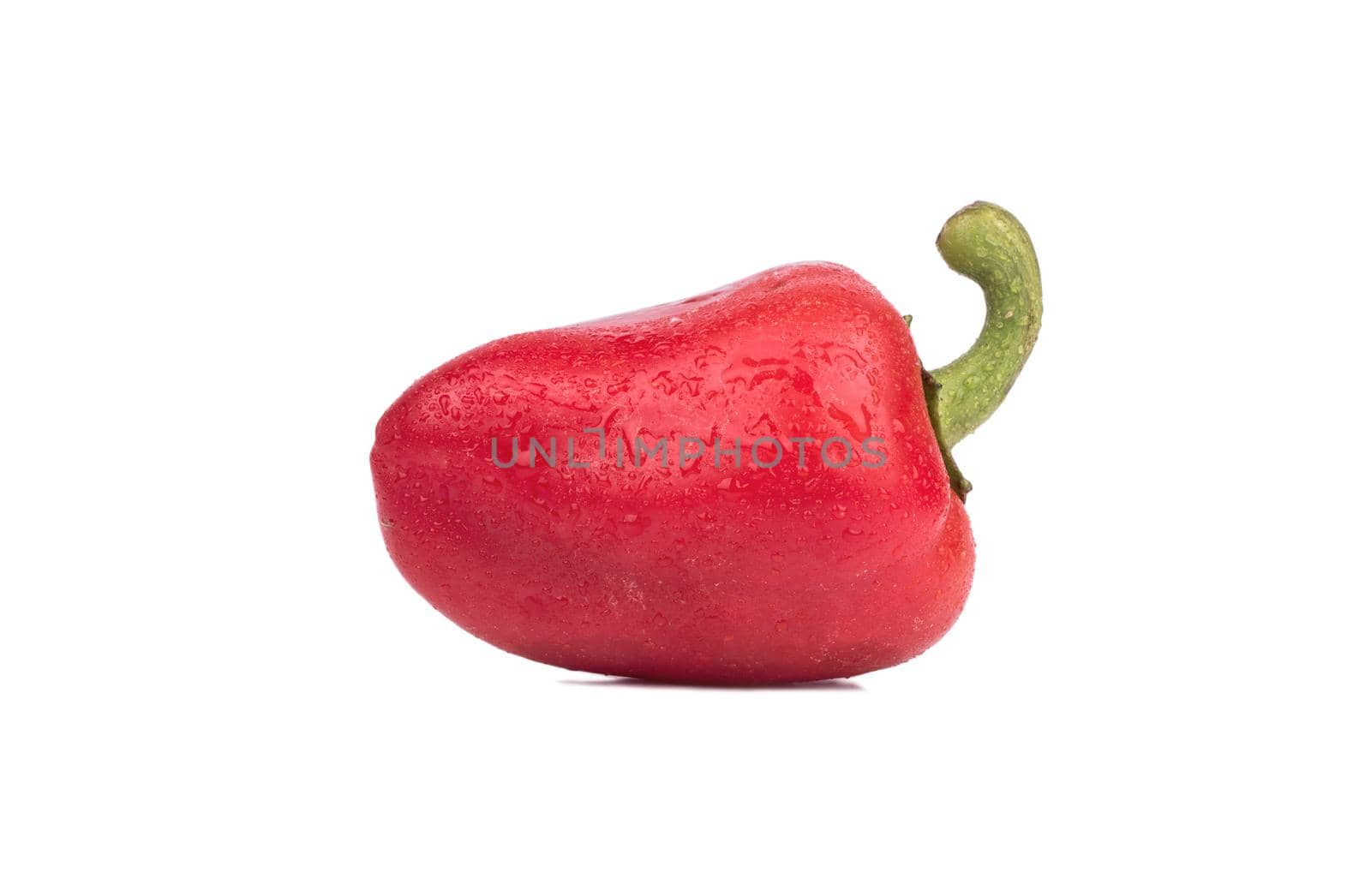 Fresh red sweet pepper with drops isolated on white background