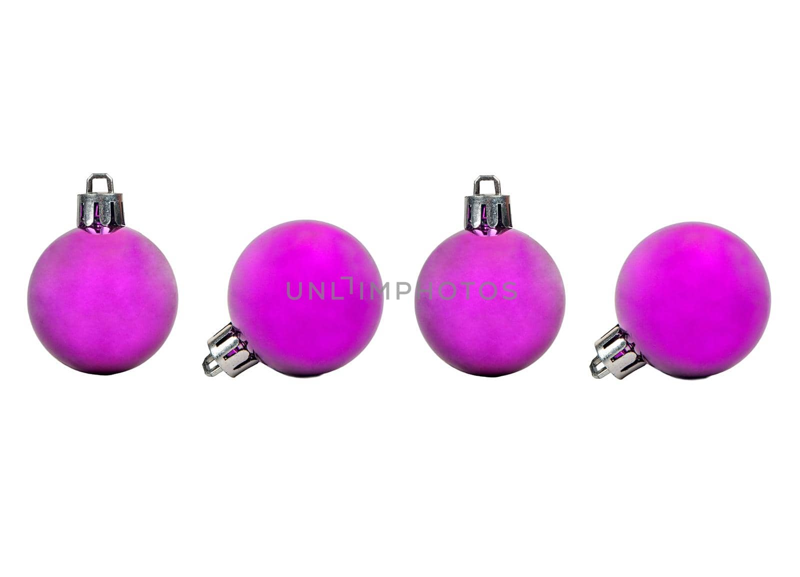 Four purple Christmas ball isolated on white background