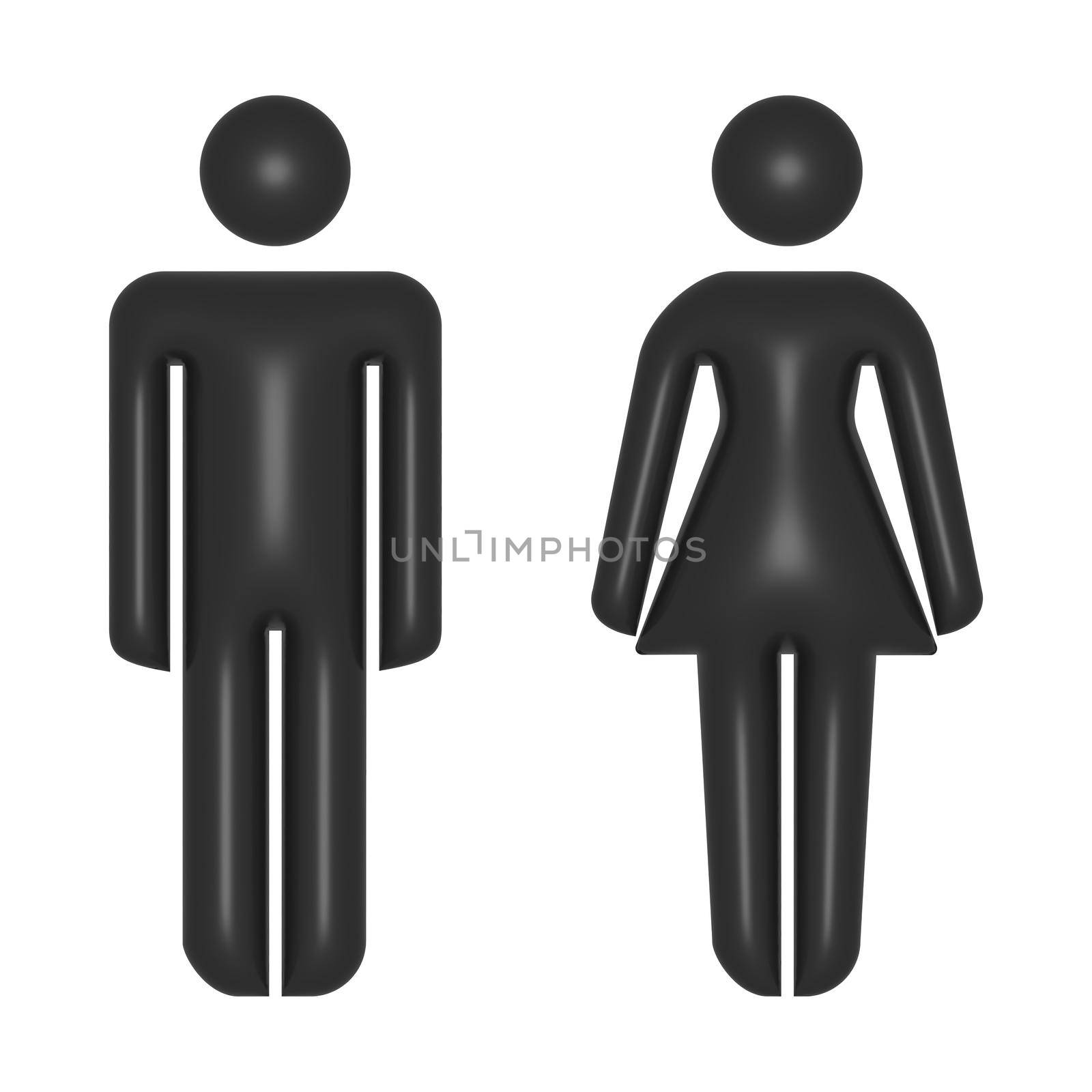 Symbol sign male and female toilet, 3D image by BEMPhoto
