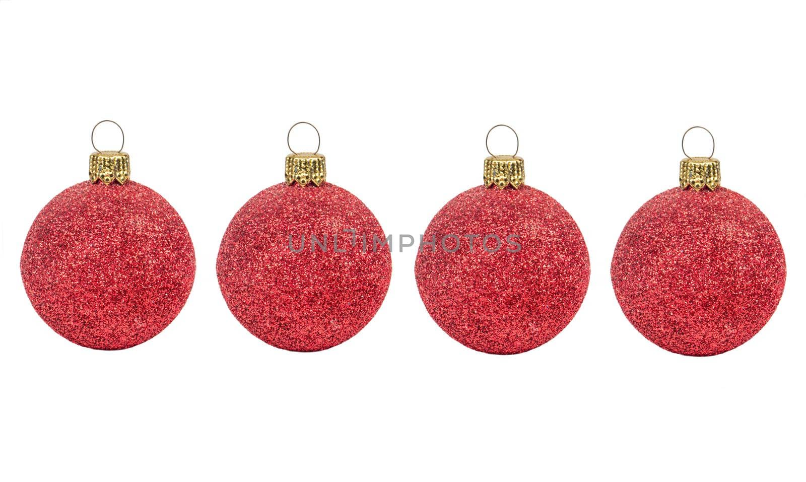 Four beautiful red Christmas ball isolated on white background