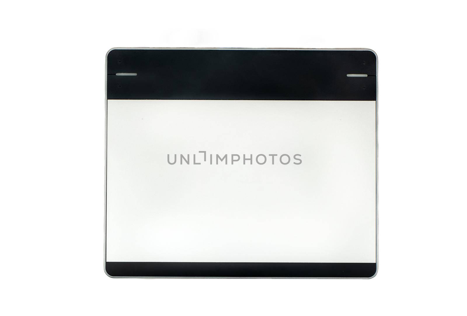 Small graphics tablet isolated on white background, top view