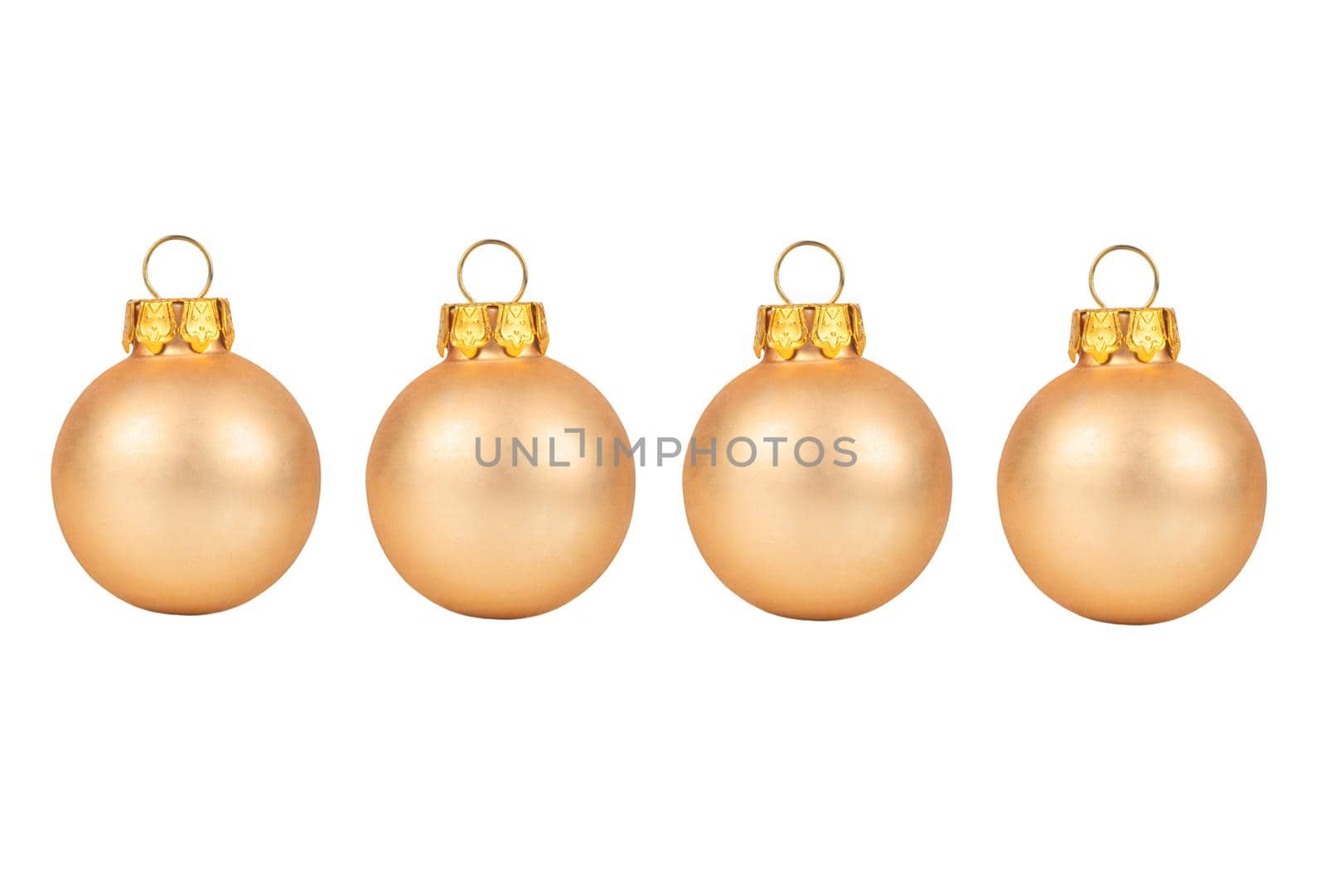 Four beige Christmas balls isolated on white background