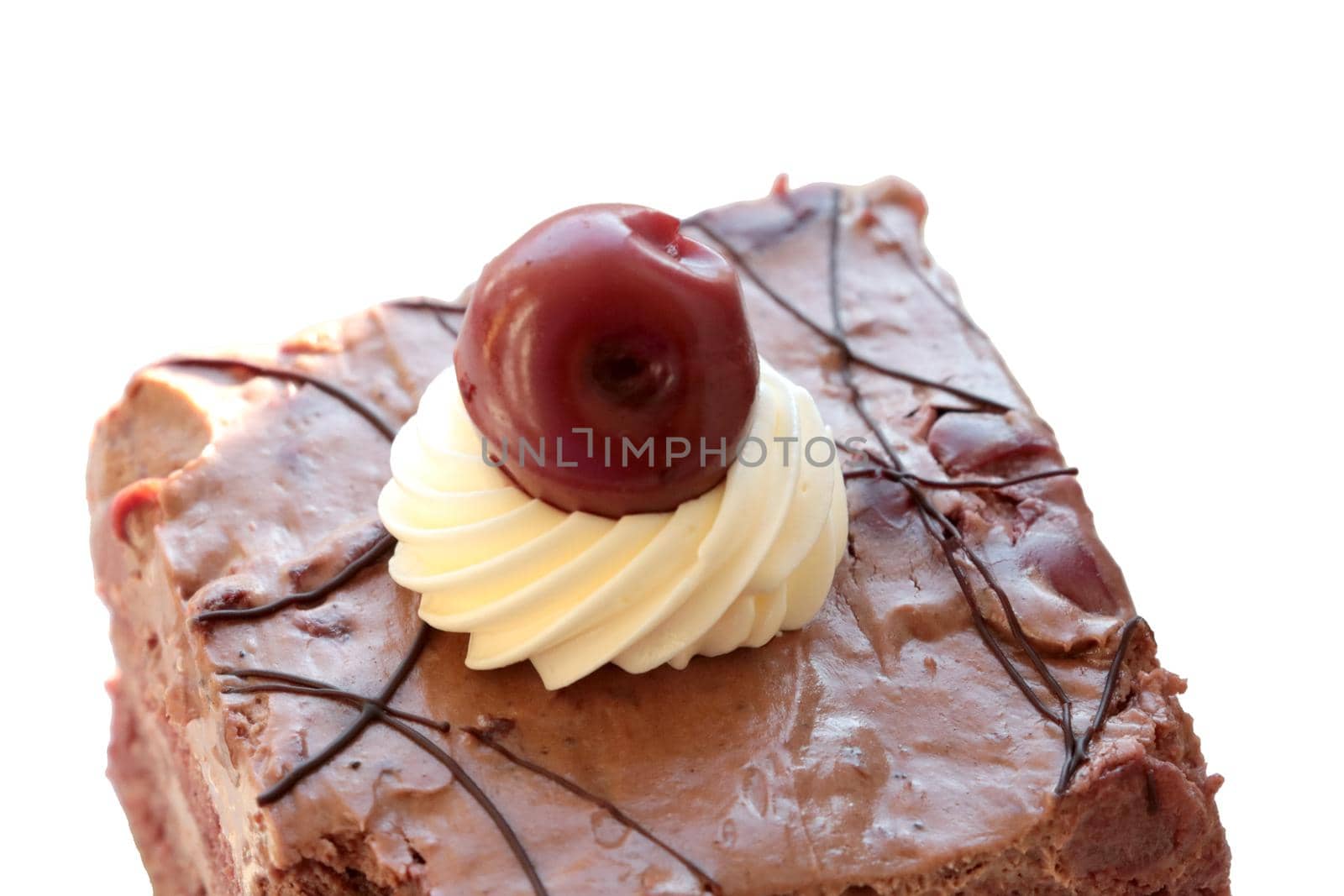Appetizing chocolate sweet cake with cherries. Confectionery, pastries