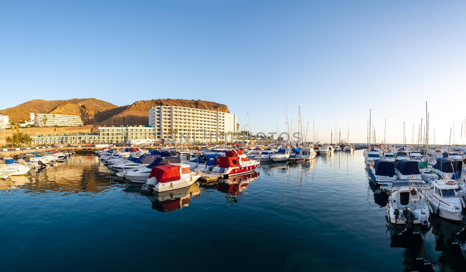 February 02 2022-Panoramic view of the port of Puerto Rico Canary Island
