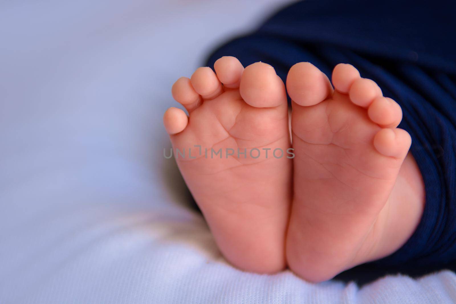 The legs of the newborn close up on white background by Kai_Grim