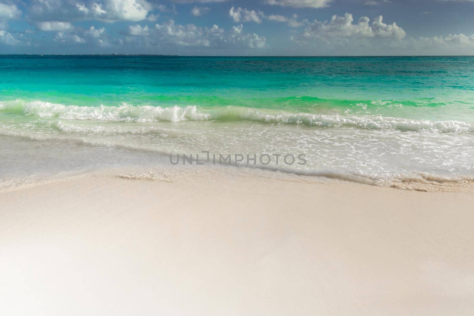 Sea shore on the Caribbean beach in the Area Hoteleria in Cancun Quintana Roo Mexico.