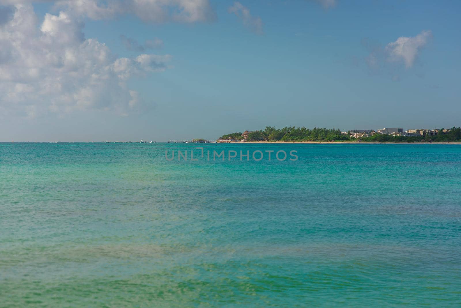 Sea shore on the Caribbean beach in the Area Hoteleria in Cancun Quintana Roo Mexico.