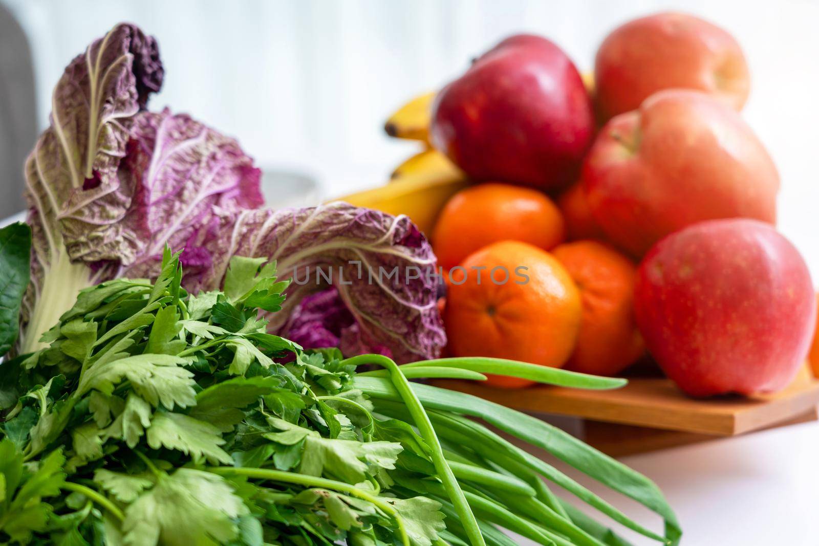 Fresh fruit and vegetables on a table. High quality photo