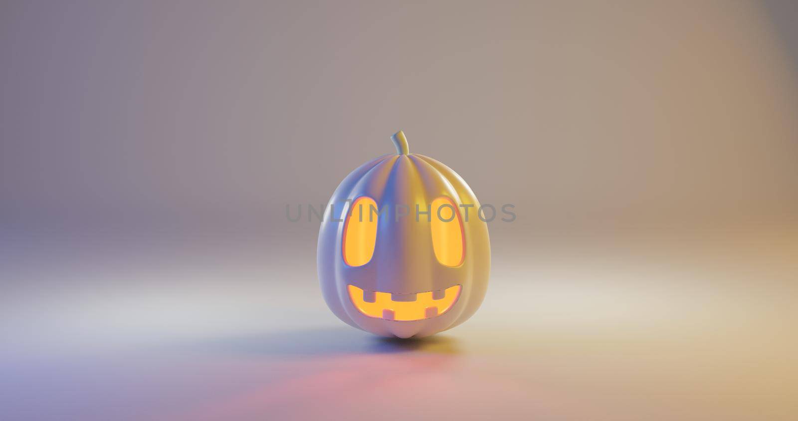 Modern pumpkin ghost with neon lighting pink and blue on a light pastel colors by Sorapop