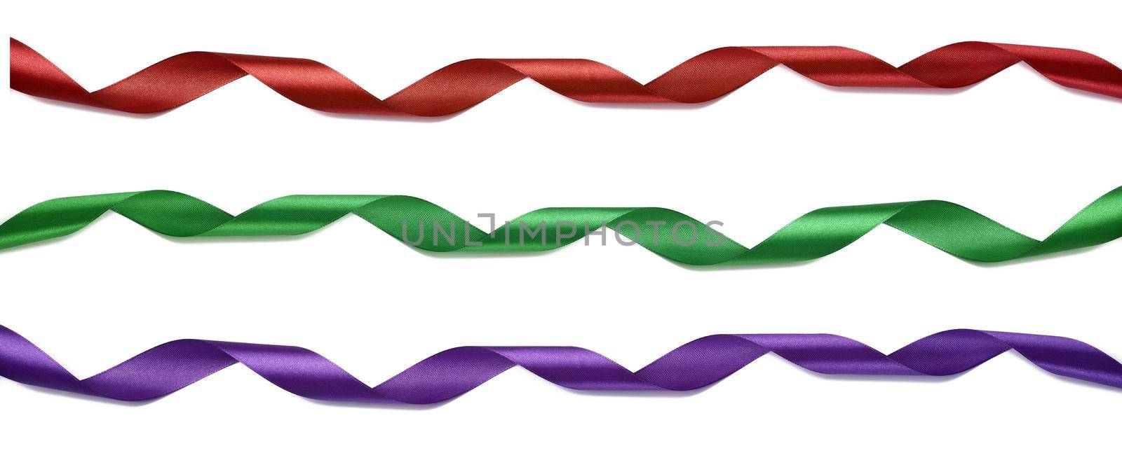 Twisted silk red, blue and purple ribbons for decoration by ndanko