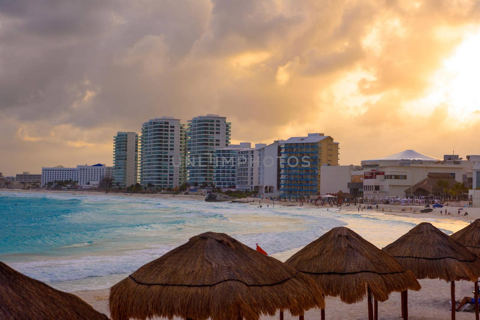 Sea shore on the Caribbean beach in the Area Hoteleria in Cancun Quintana Roo Mexico.