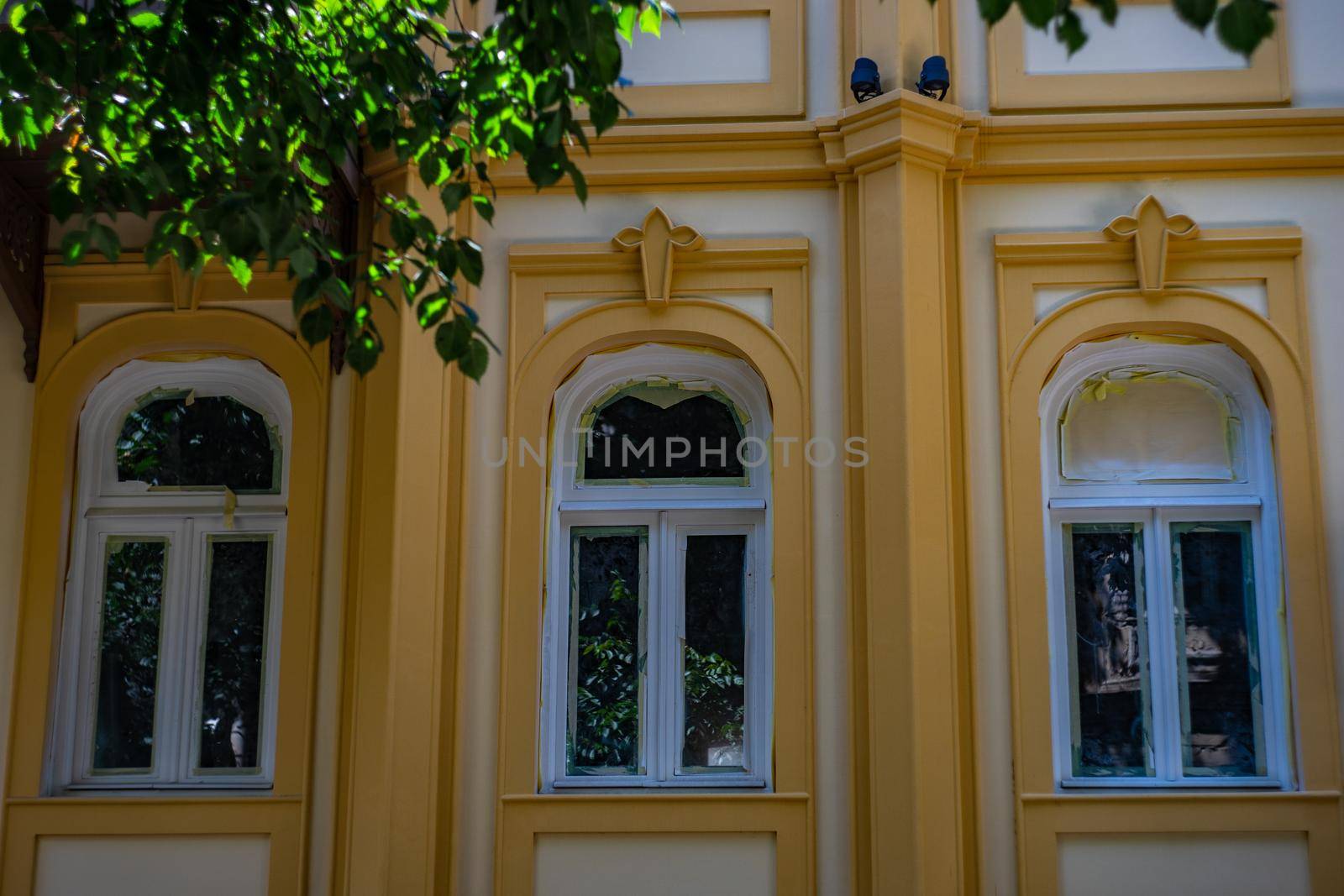 Exterior decoration of buildings in Old Tbilisi, travel landmarks in Georgia