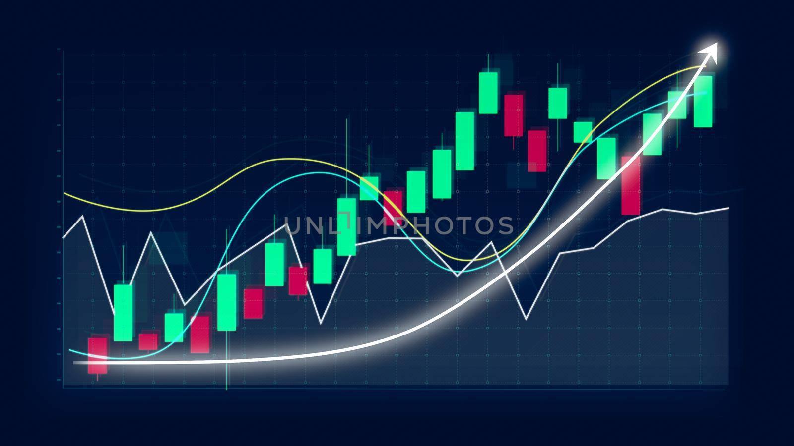 Business growth concept in allusive graph chart showing marketing sales profit increasing to future target . Excellent financial status of corporate business rise up . Finance and money 3D rendering .