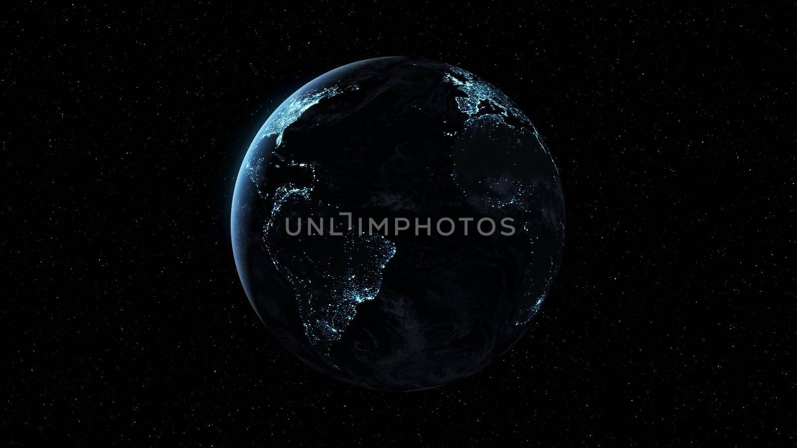 Planet earth with realistic geography surface and orbital 3D cloud atmosphere . Outer space view of world globe sphere of continents . 3D rendering graphic . Elements of this image furnished by NASA .