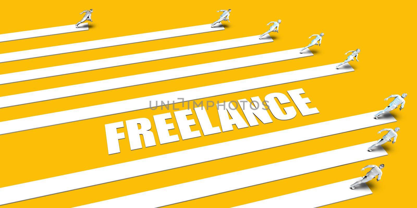 Freelance Concept with Business People Running on Yellow