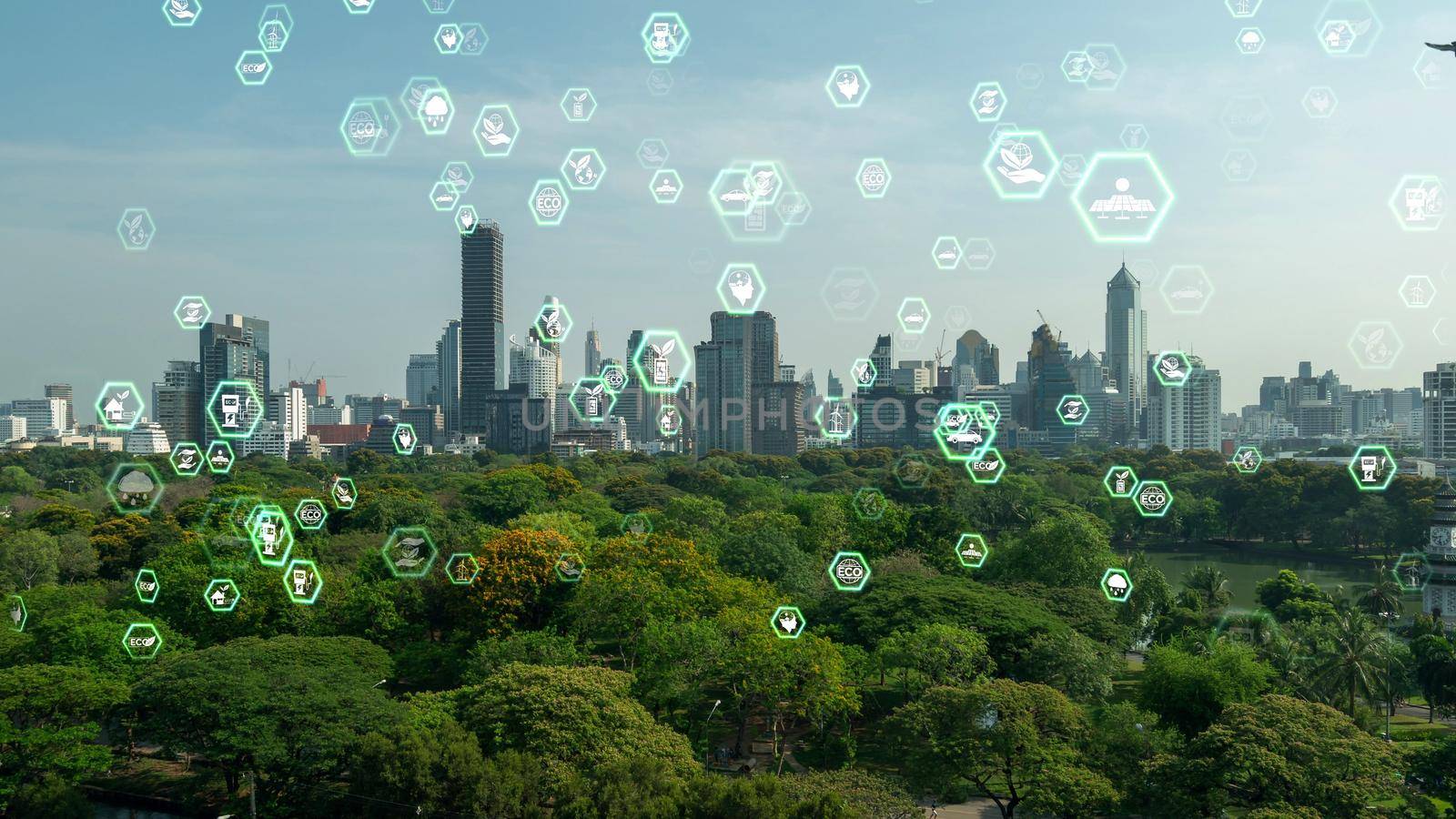 Green city technology shifting towards sustainable alteration concept by clean energy , recycling and zero waste management to reduce pollution generation and achieve ESG goals .