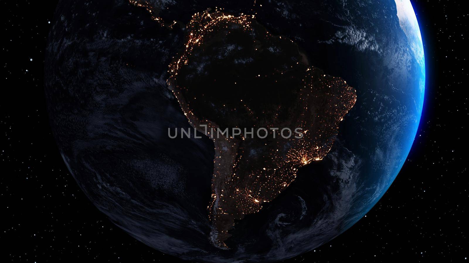 Planet earth with realistic geography surface and orbital 3D cloud atmosphere . Outer space view of world globe sphere of continents . 3D rendering graphic . Elements of this image furnished by NASA .