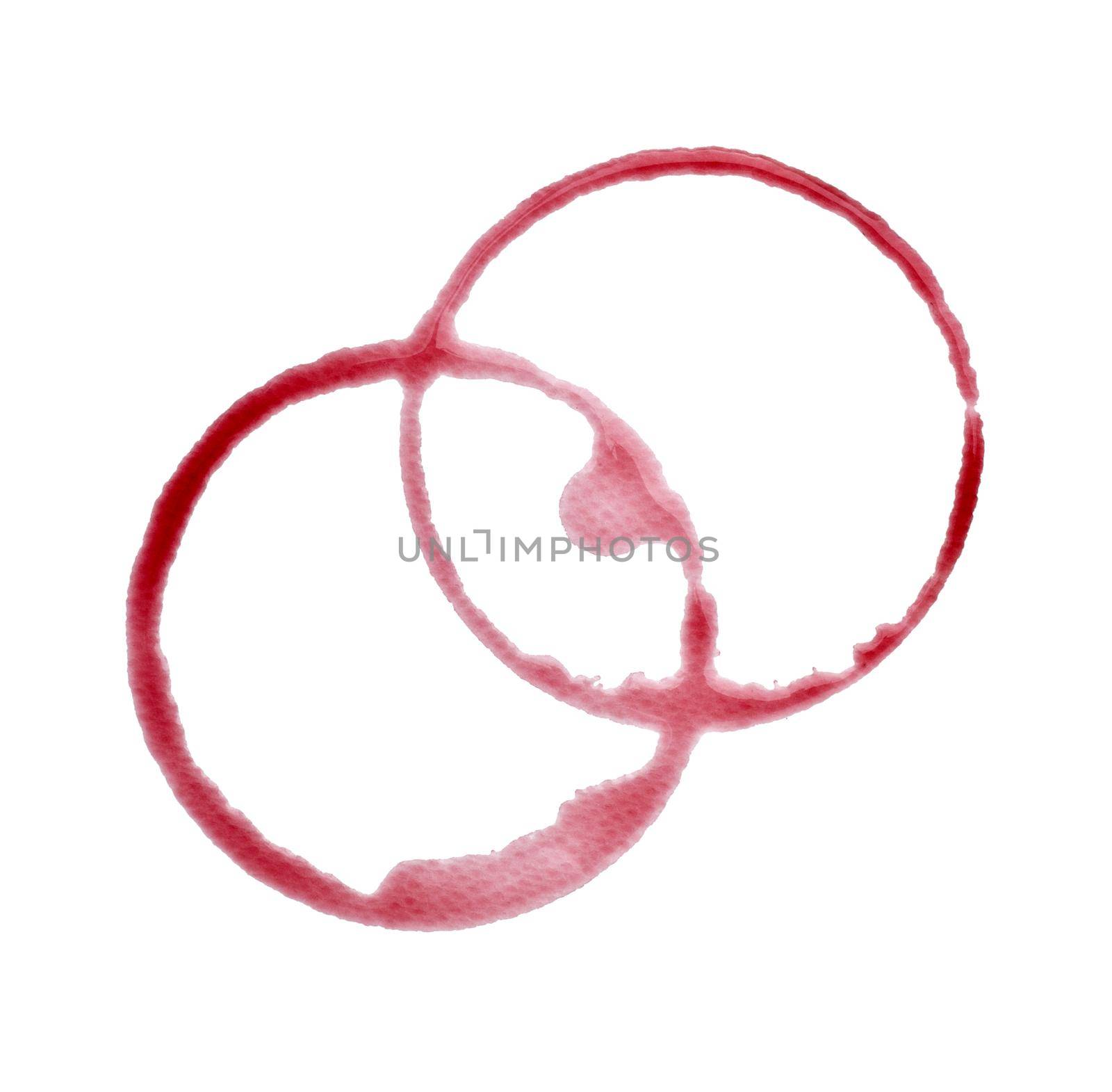 close up of a wine stain on white background