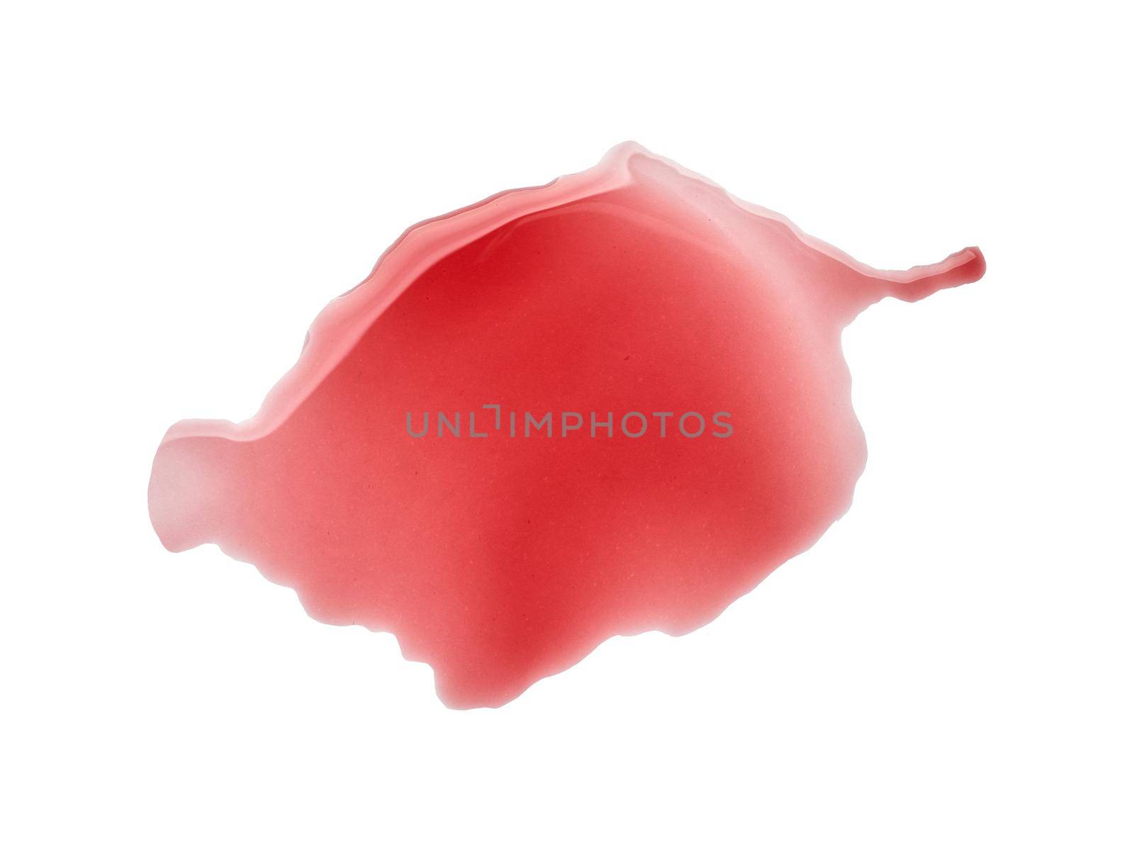 close up of a wine stain on white background