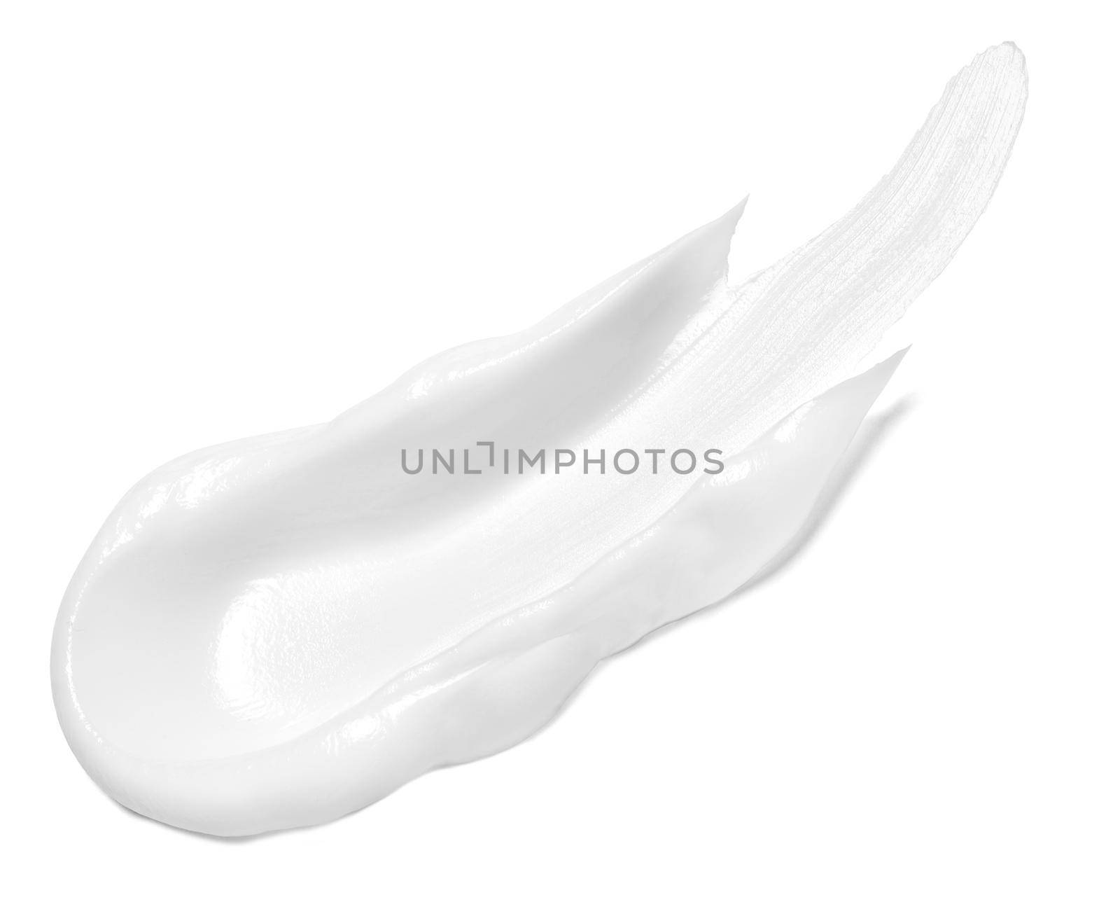 close up of a white cream sample on white background