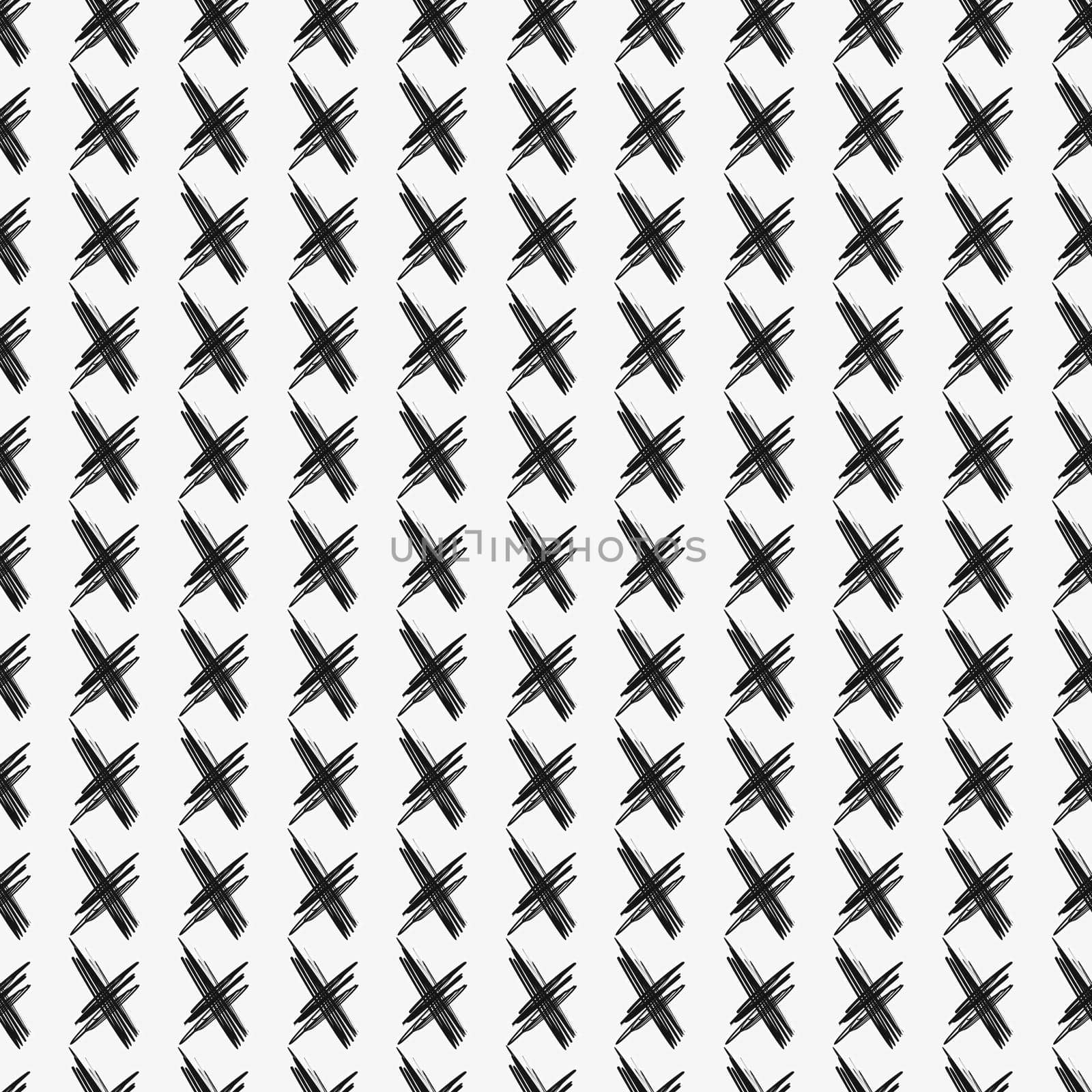 Ink abstract cross seamless pattern. Background with artistic strokes in black and white sketchy style. Design element for backdrops and textile.