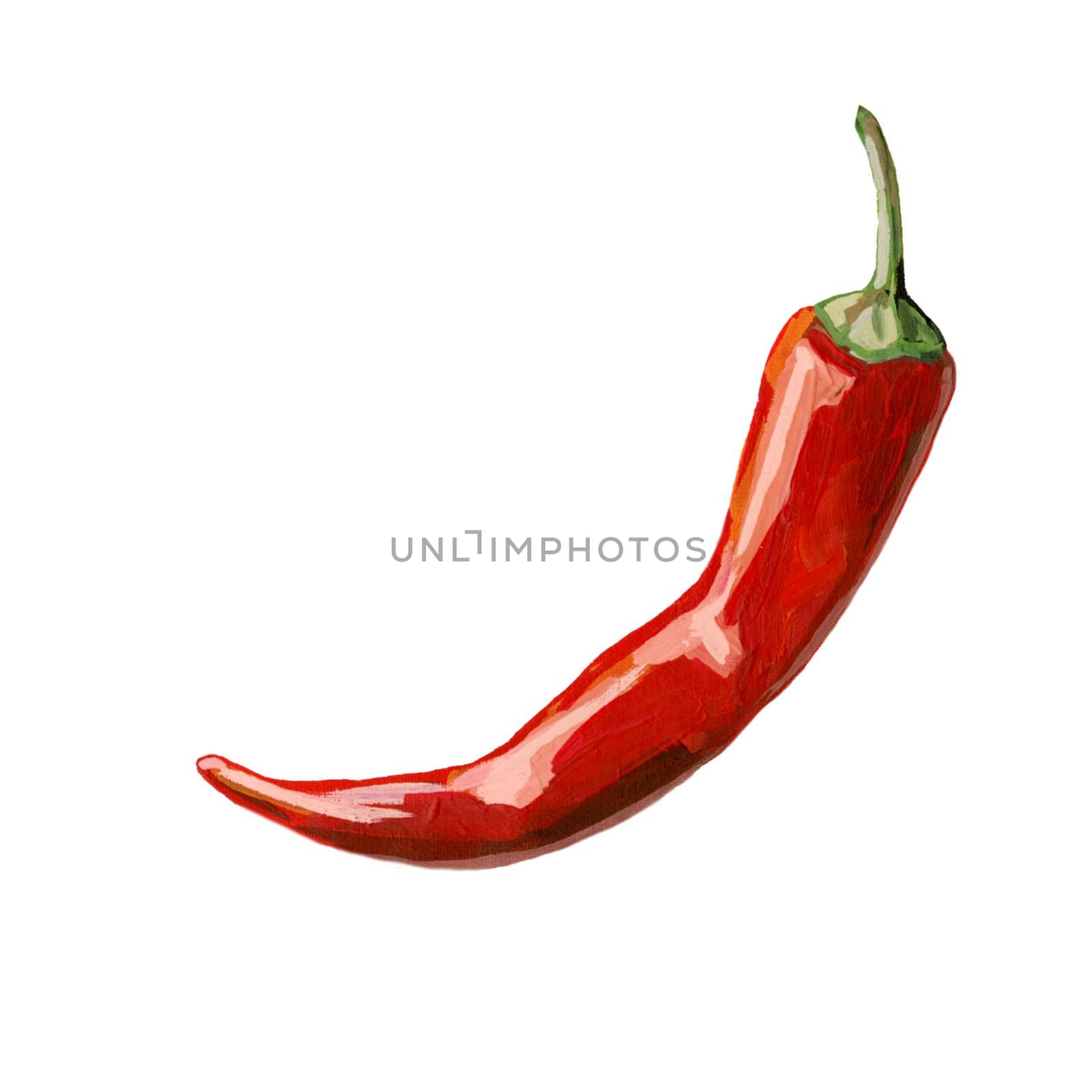 Watercolor vegetable red hot chili pepper closeup isolated on a white background. Hand painting on paper