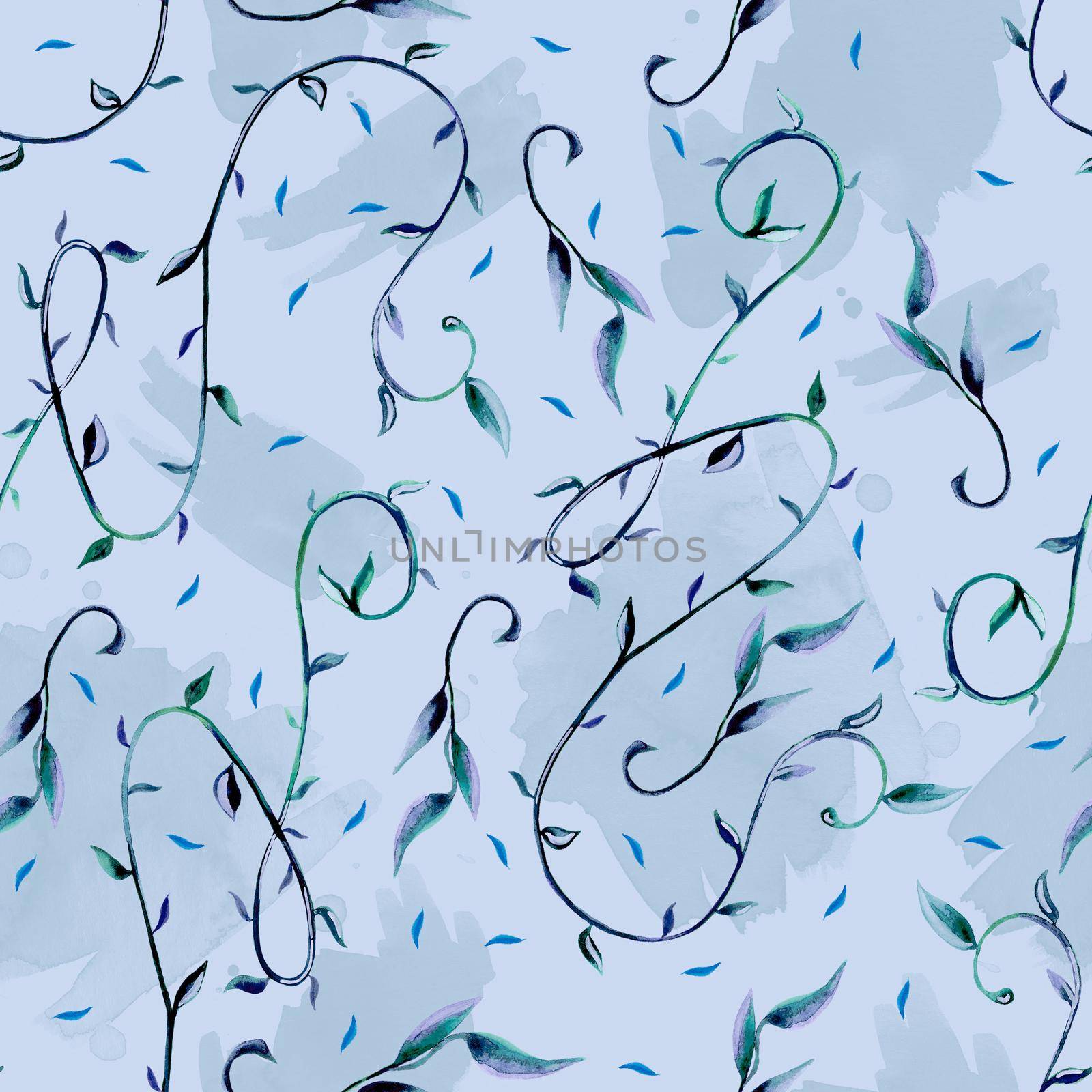 Abstract seamless pattern with watercolor twigs in splash background by fireFLYart