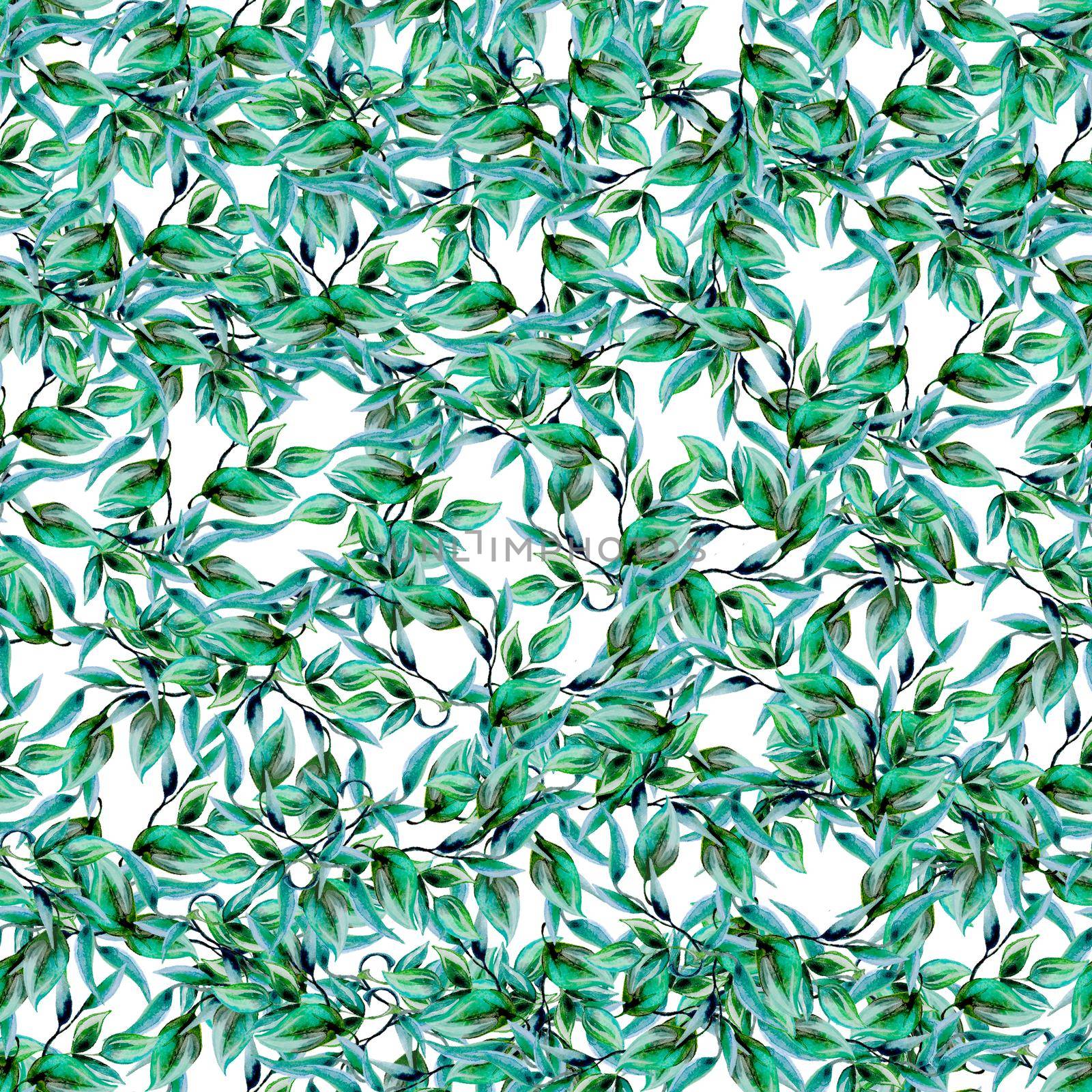 Nature green leaves watercolor seamless pattern. Hand drawn background by fireFLYart