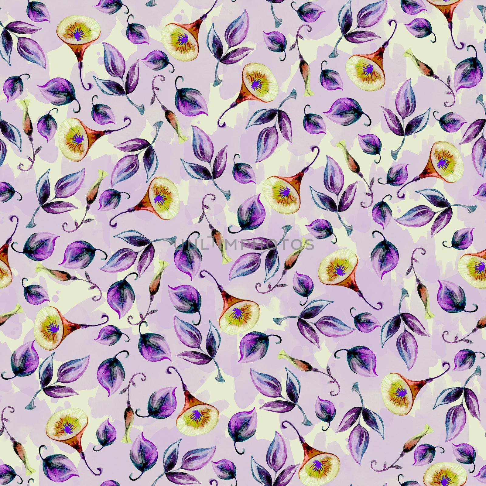 Bluebell flowers watercolor seamless pattern. Hand drawn violet background by fireFLYart