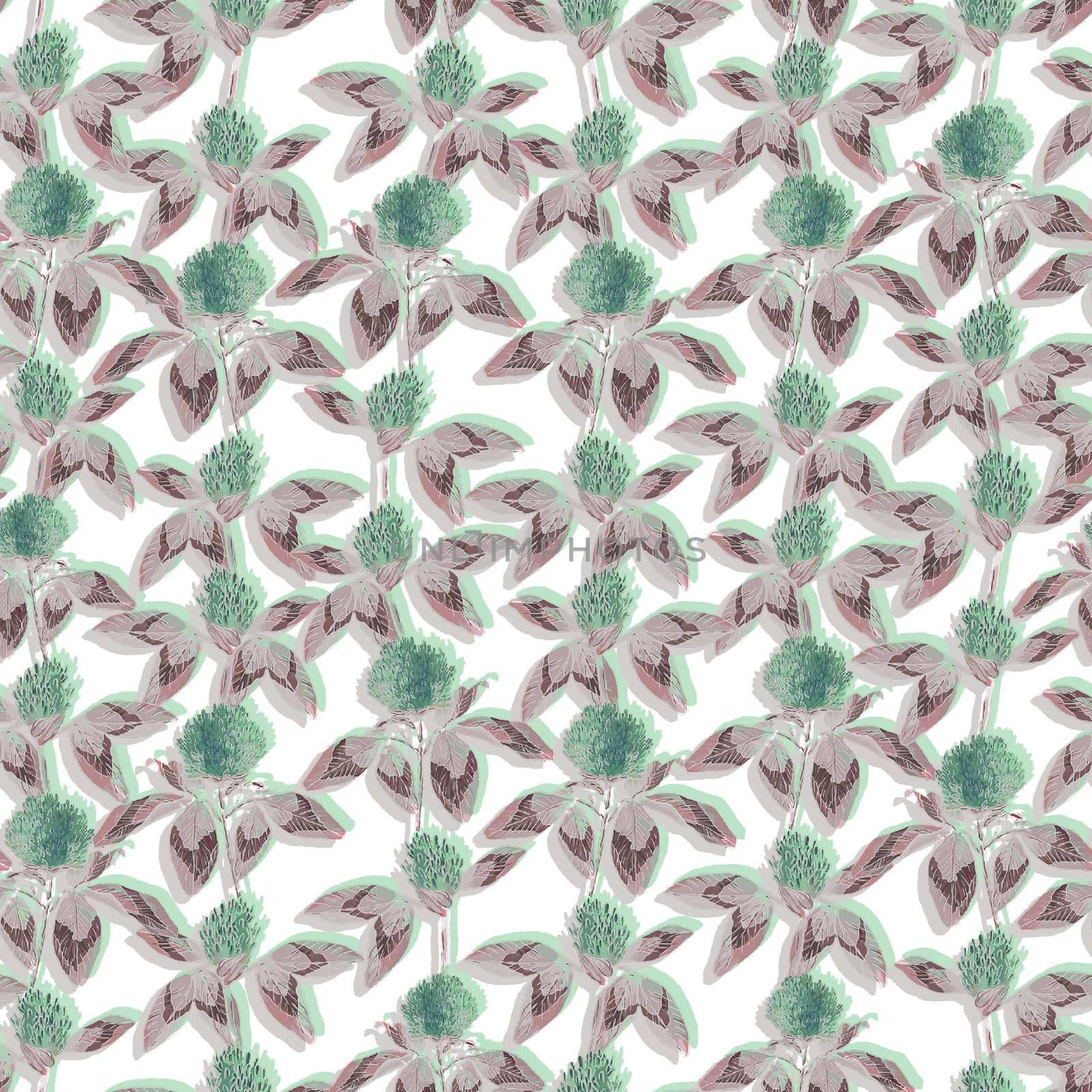 Stereo seamless pattern with hand drawn clover by fireFLYart