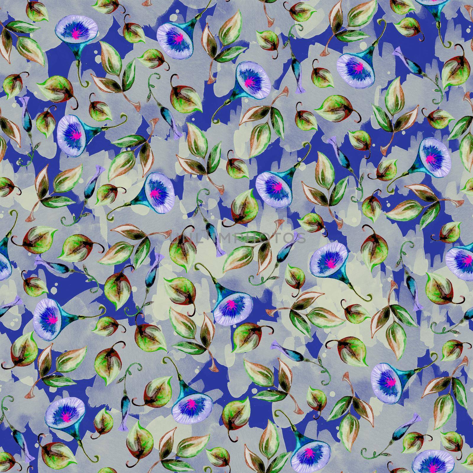 Bluebell flowers watercolor seamless pattern. Hand drawn background by fireFLYart