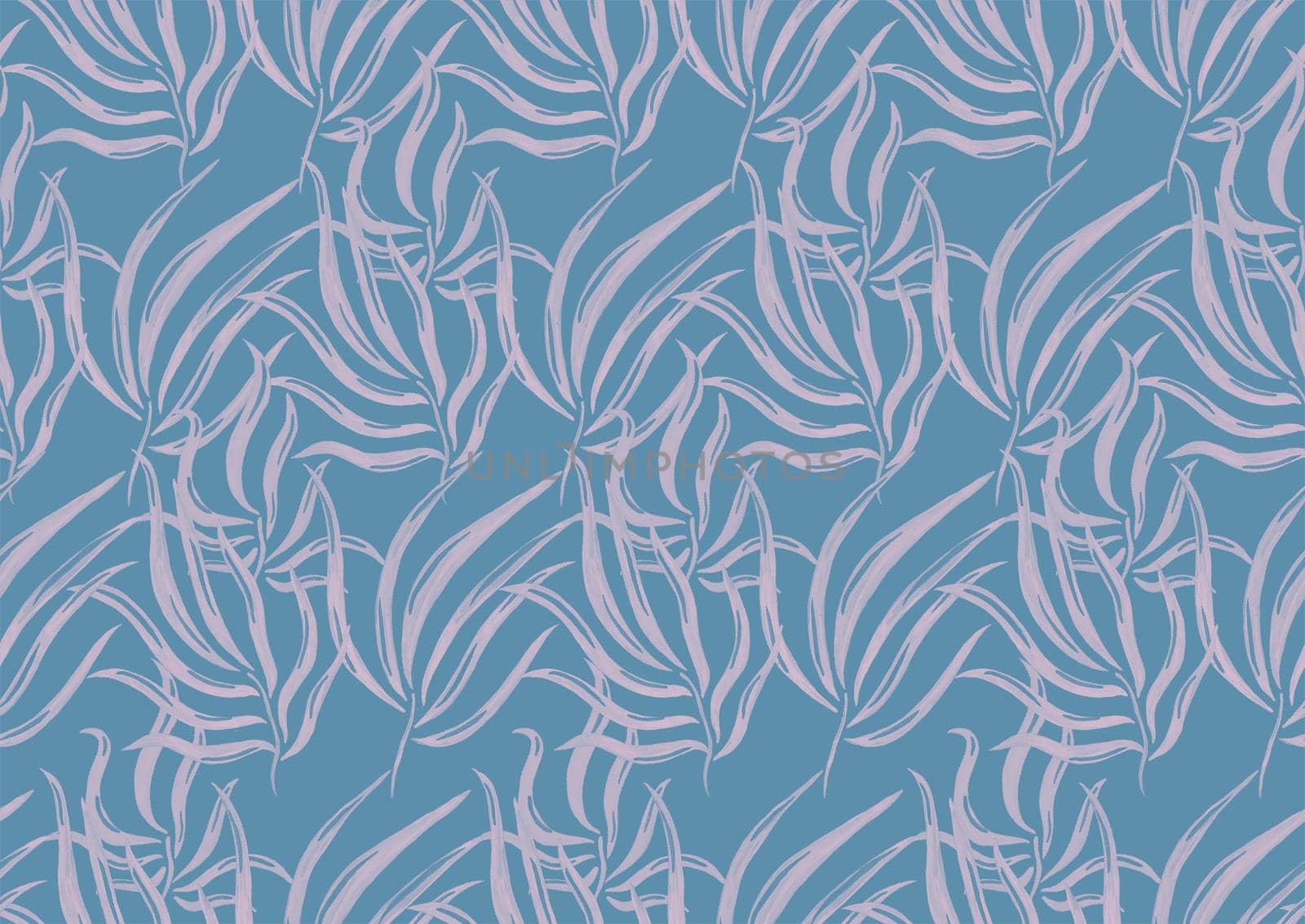 Seamless pattern with pink palm leaves on blue by fireFLYart