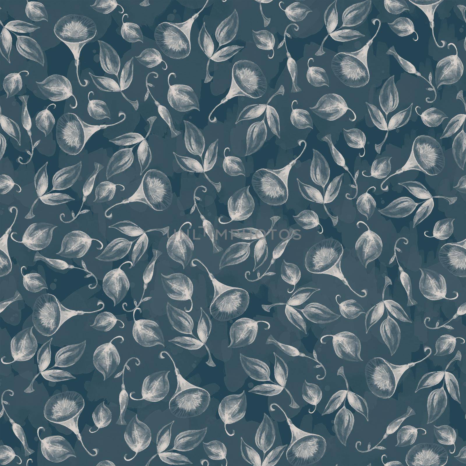 Bluebell flowers watercolor seamless pattern. Hand drawn monochrome background by fireFLYart