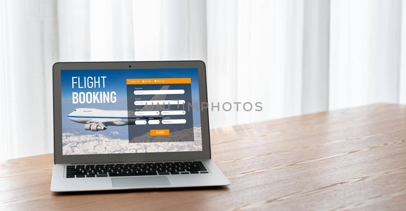 Online flight booking website provide modish reservation system . Travel technology concept .