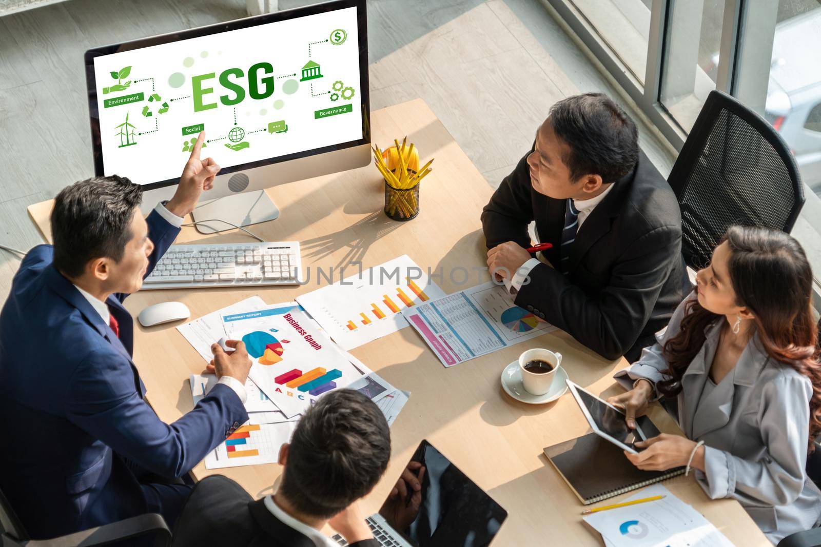 ESG environmental social governance policy for modish business to set a standard to achieve high ESG score