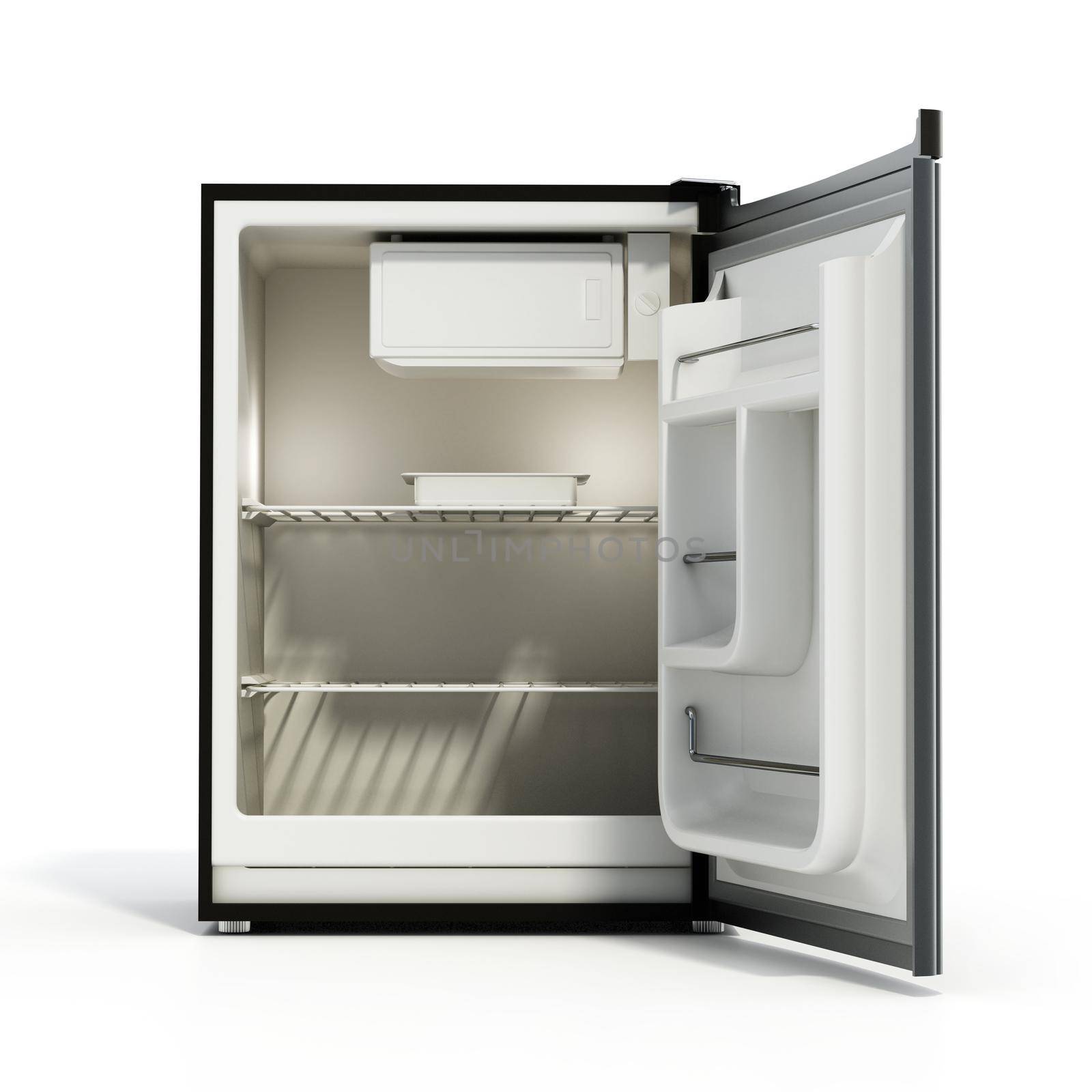 Mini refrigerator isolated on white background. 3D illustration.